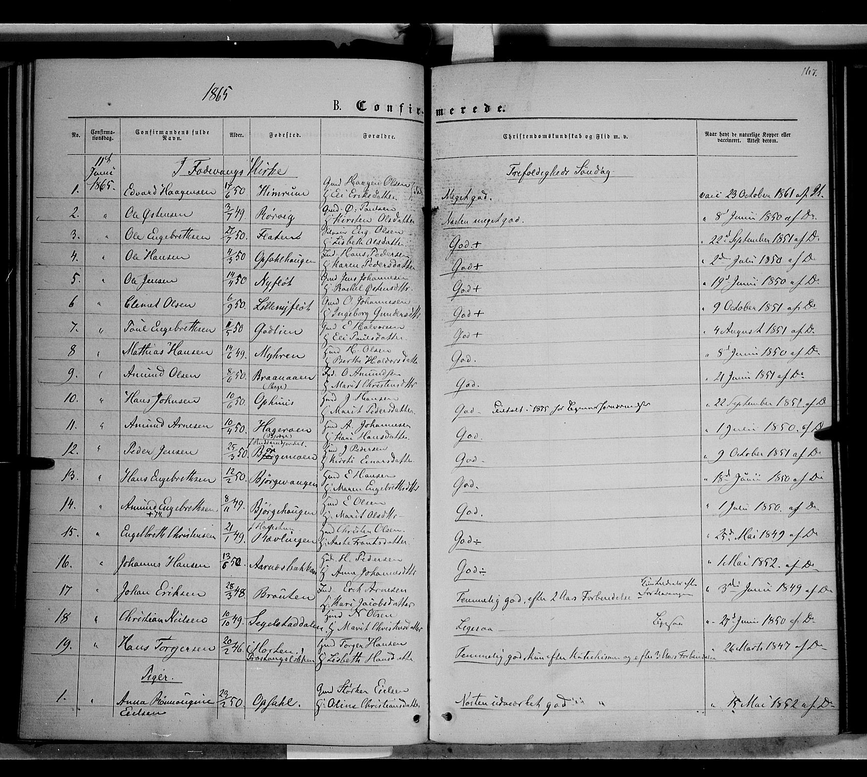 Ringebu prestekontor, AV/SAH-PREST-082/H/Ha/Haa/L0007: Parish register (official) no. 7, 1860-1877, p. 167