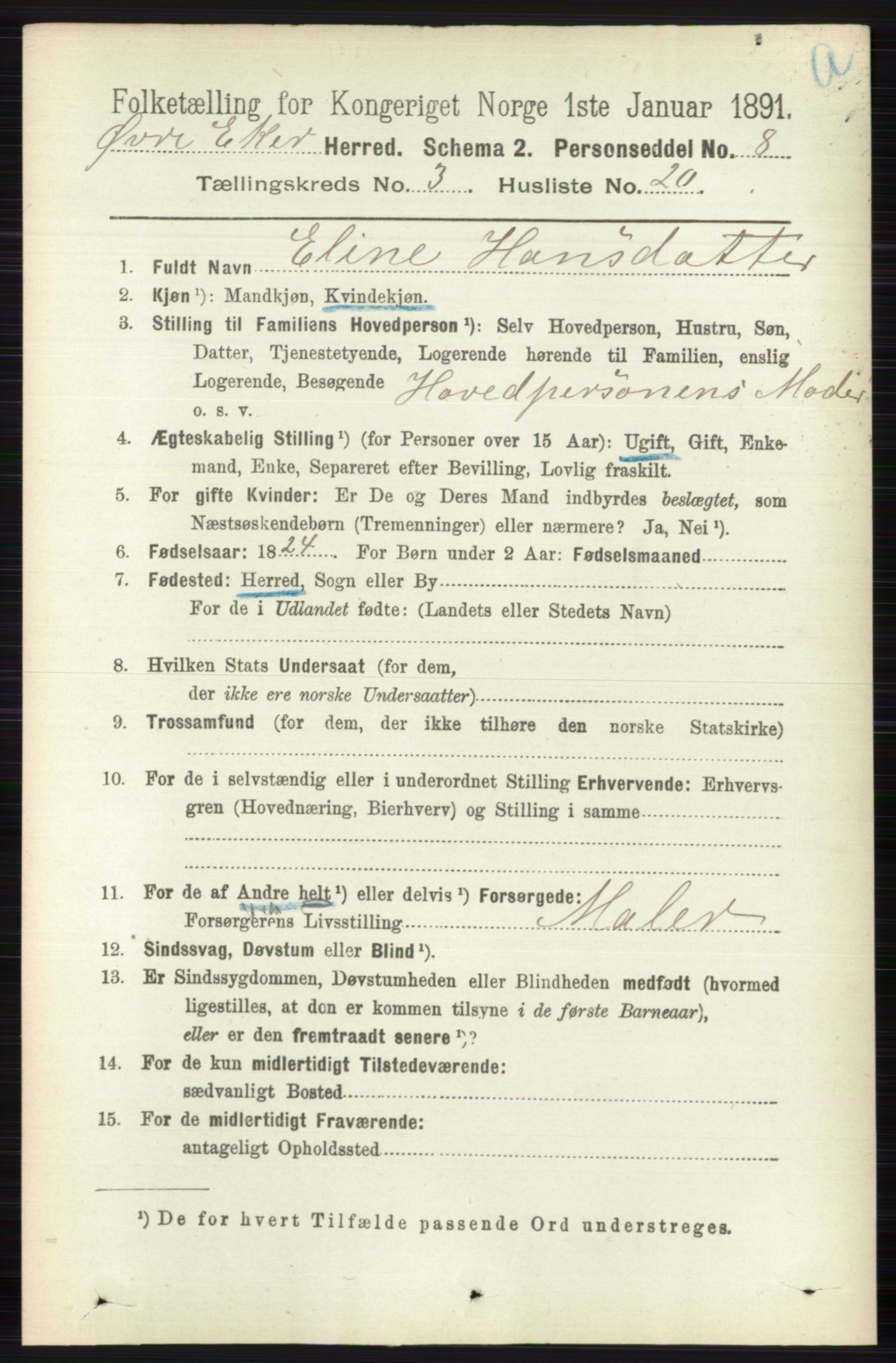 RA, 1891 census for 0624 Øvre Eiker, 1891, p. 1112