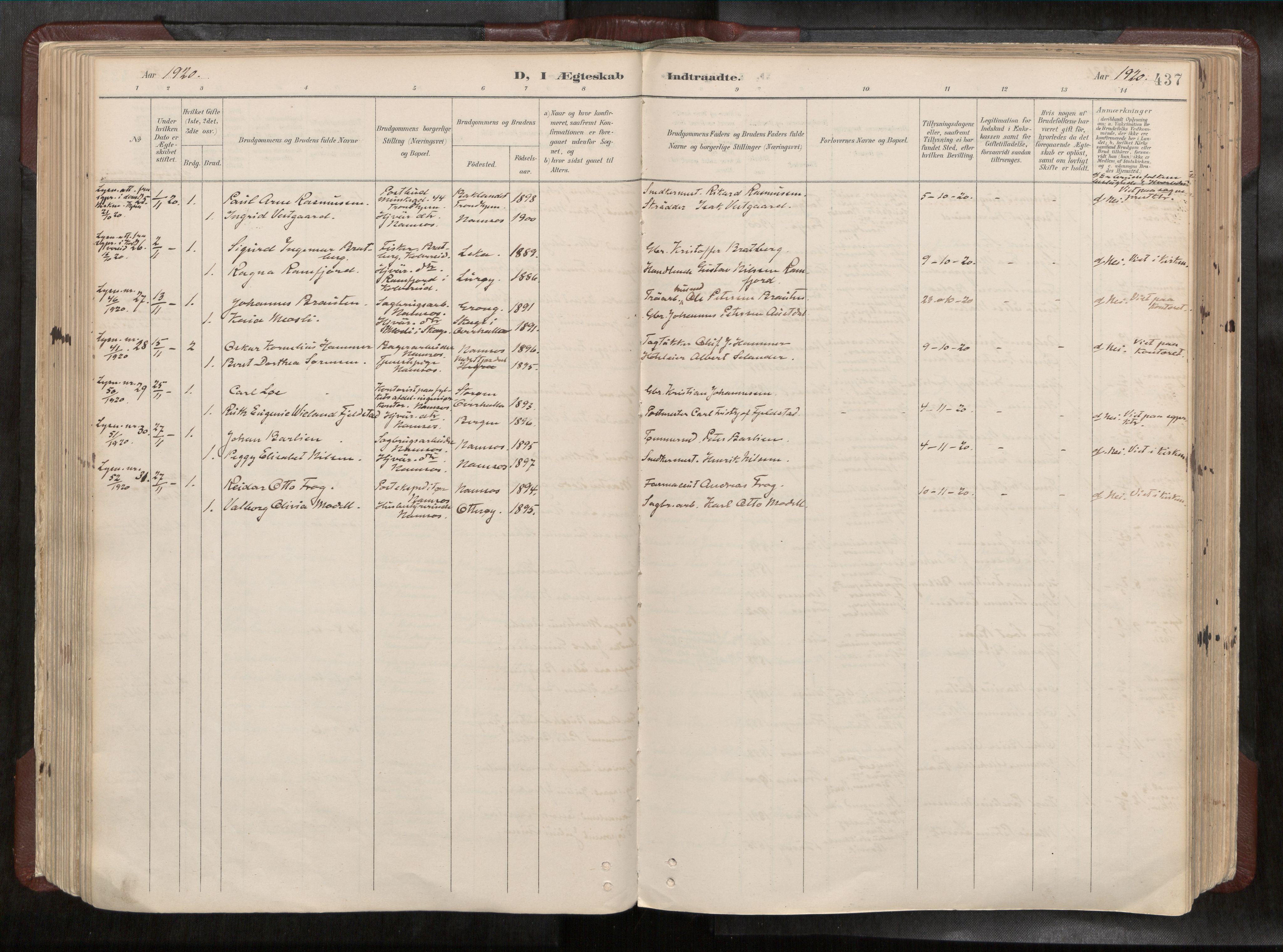 Ministerialprotokoller, klokkerbøker og fødselsregistre - Nord-Trøndelag, AV/SAT-A-1458/768/L0579a: Parish register (official) no. 768A14, 1887-1931, p. 437