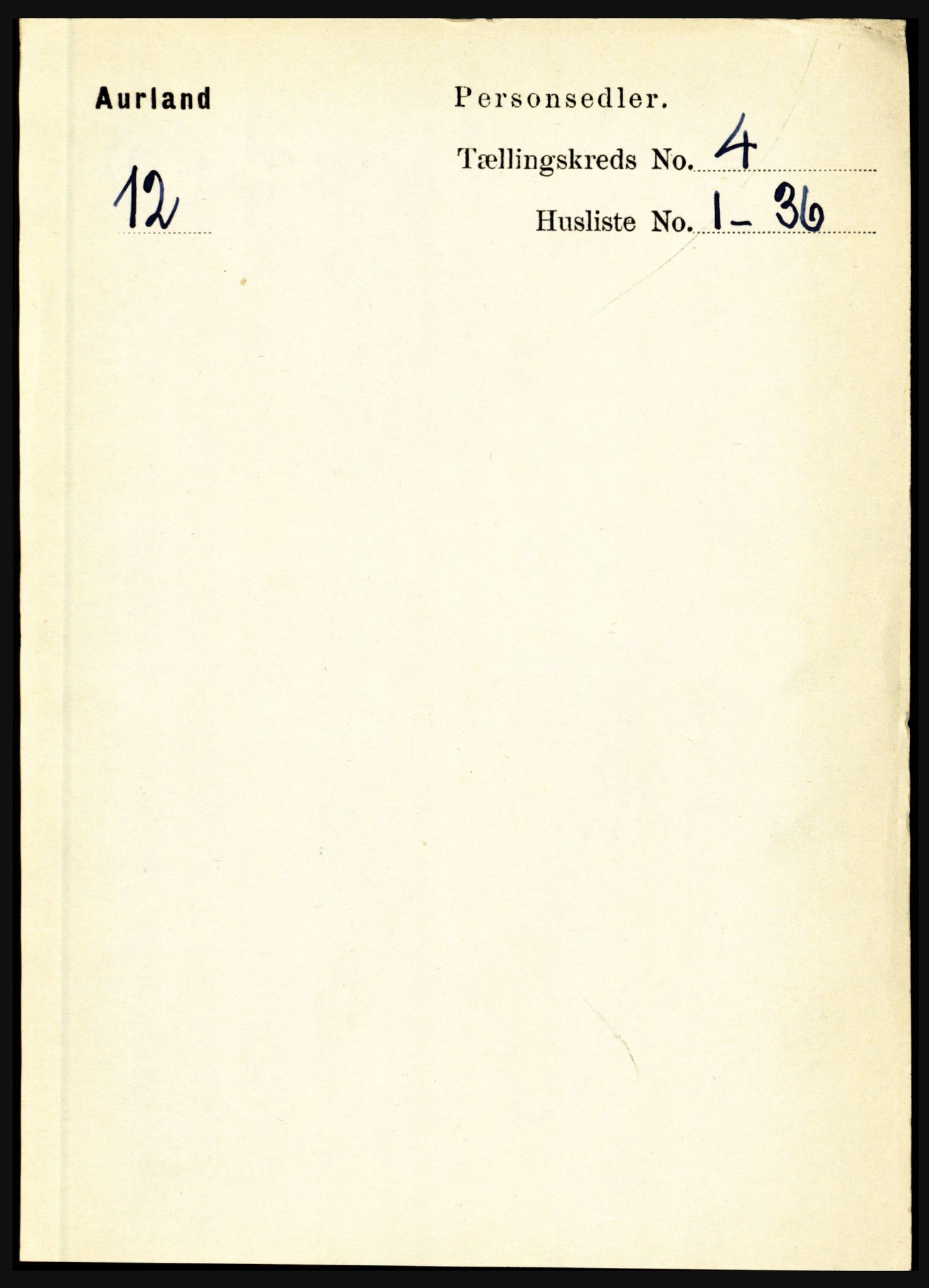 RA, 1891 census for 1421 Aurland, 1891, p. 1357