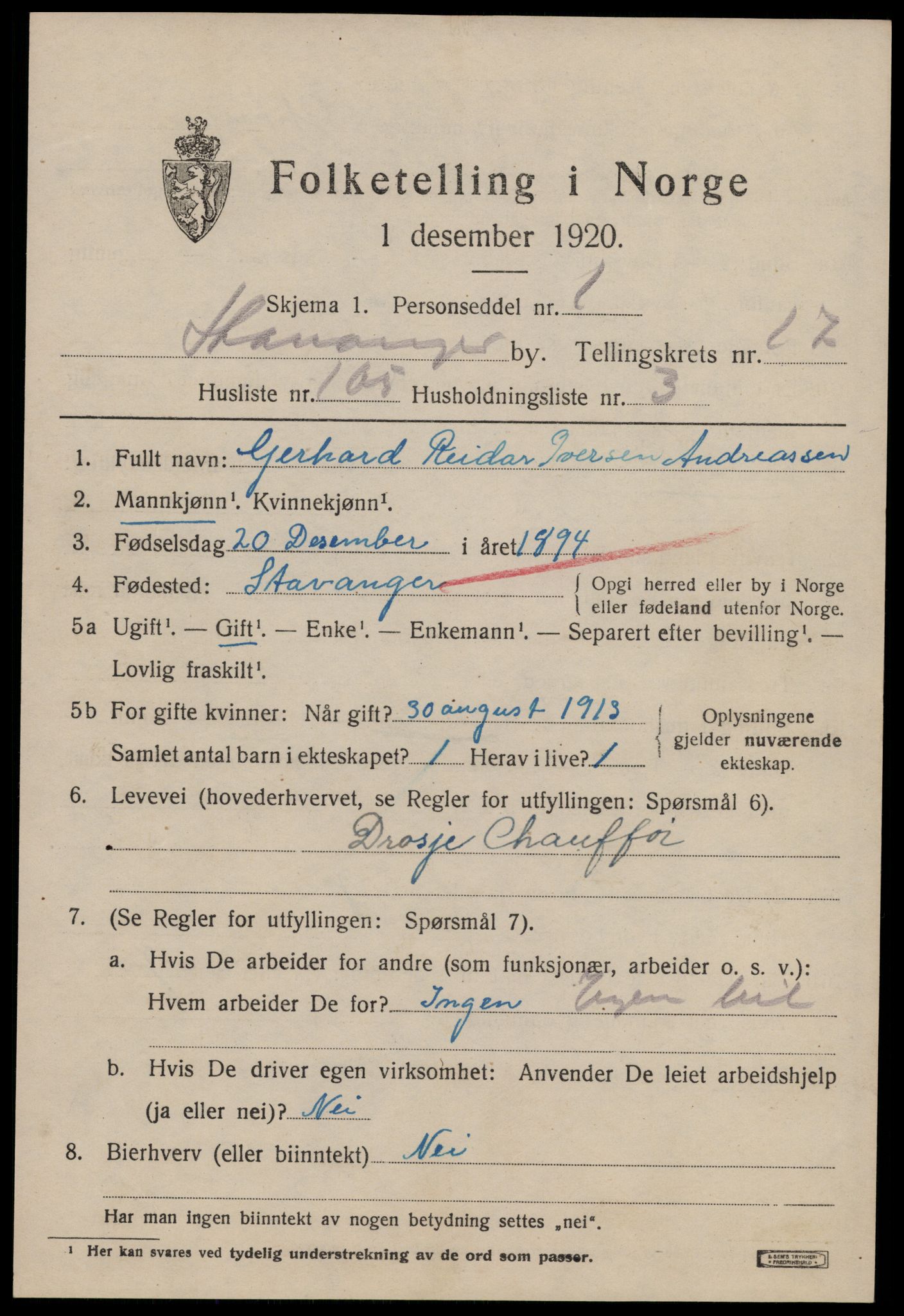 SAST, 1920 census for Stavanger, 1920, p. 66654