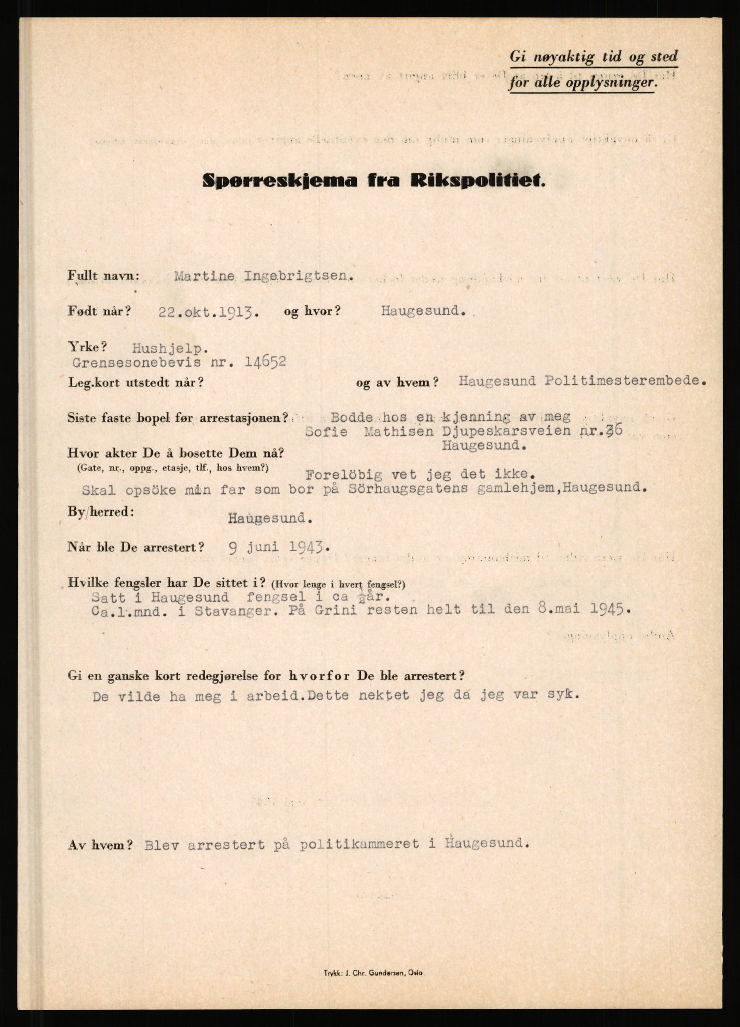 Rikspolitisjefen, AV/RA-S-1560/L/L0007: Heen, Erik C. - Iversen, Trygve, 1940-1945, p. 1135