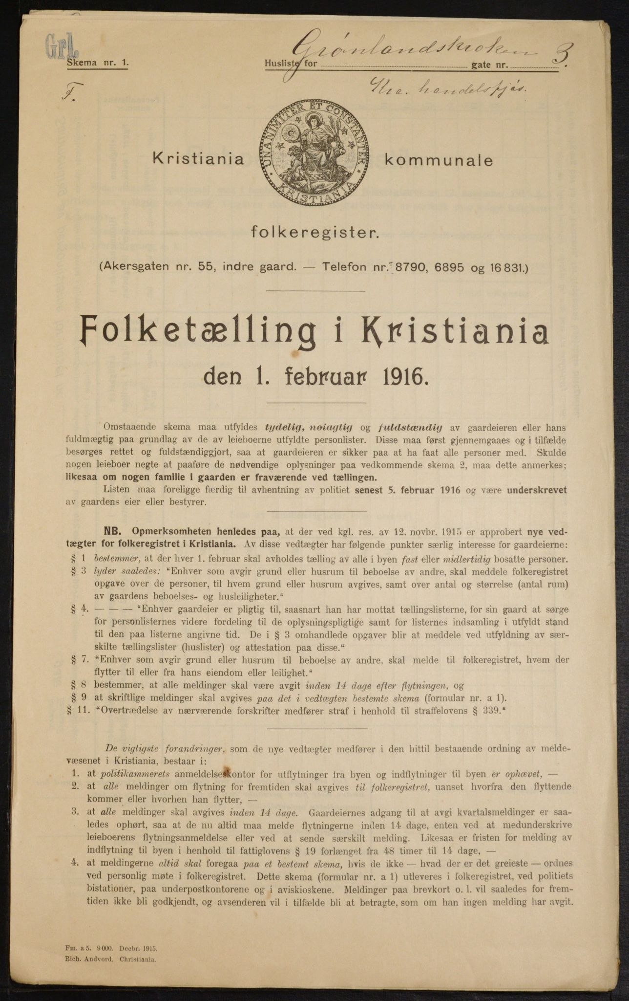 OBA, Municipal Census 1916 for Kristiania, 1916, p. 32080