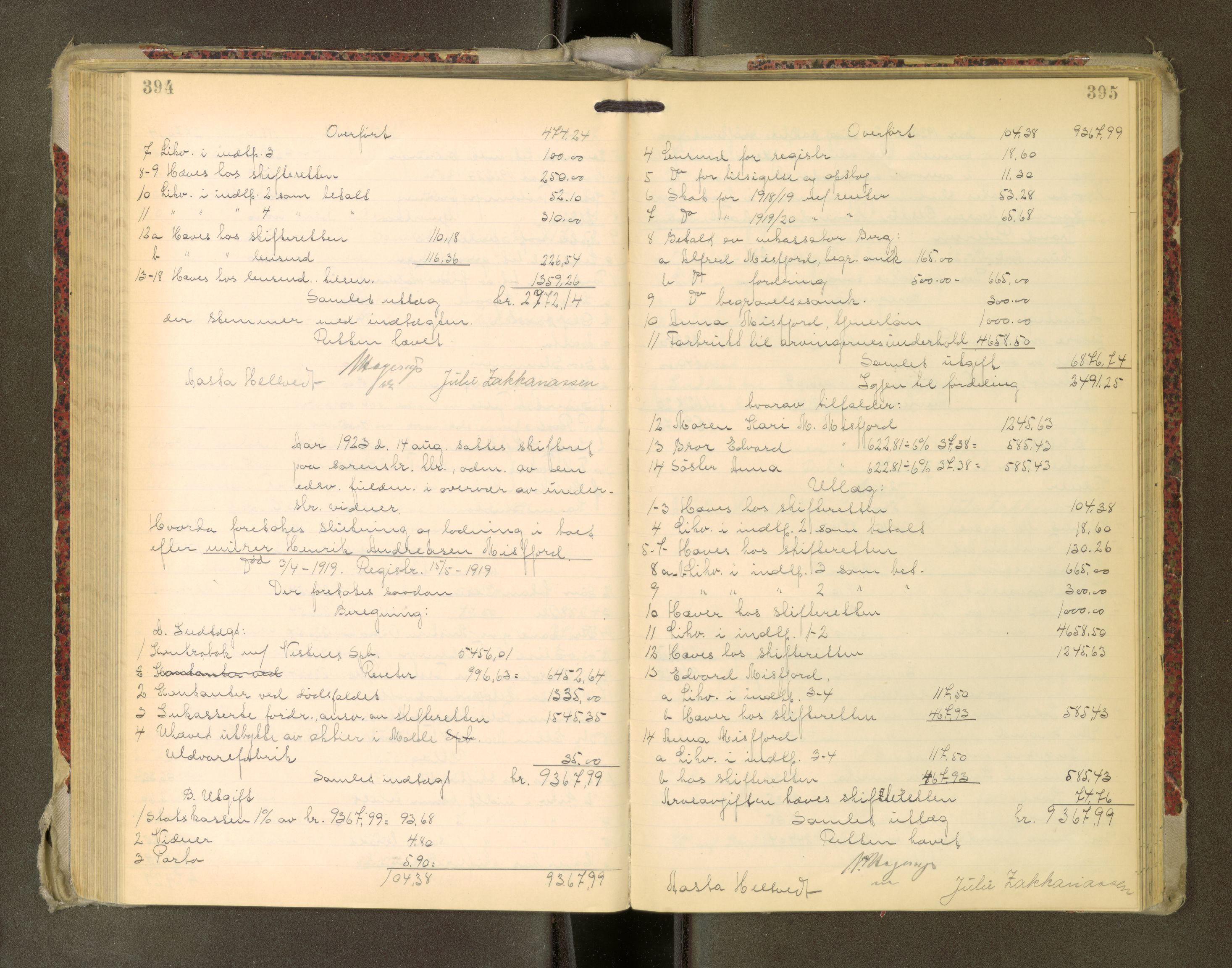 Romsdal sorenskriveri, AV/SAT-A-4149/1/3/3A/L0022: Skifteutlodnings Protokoll, 1920-1924, p. 394-395