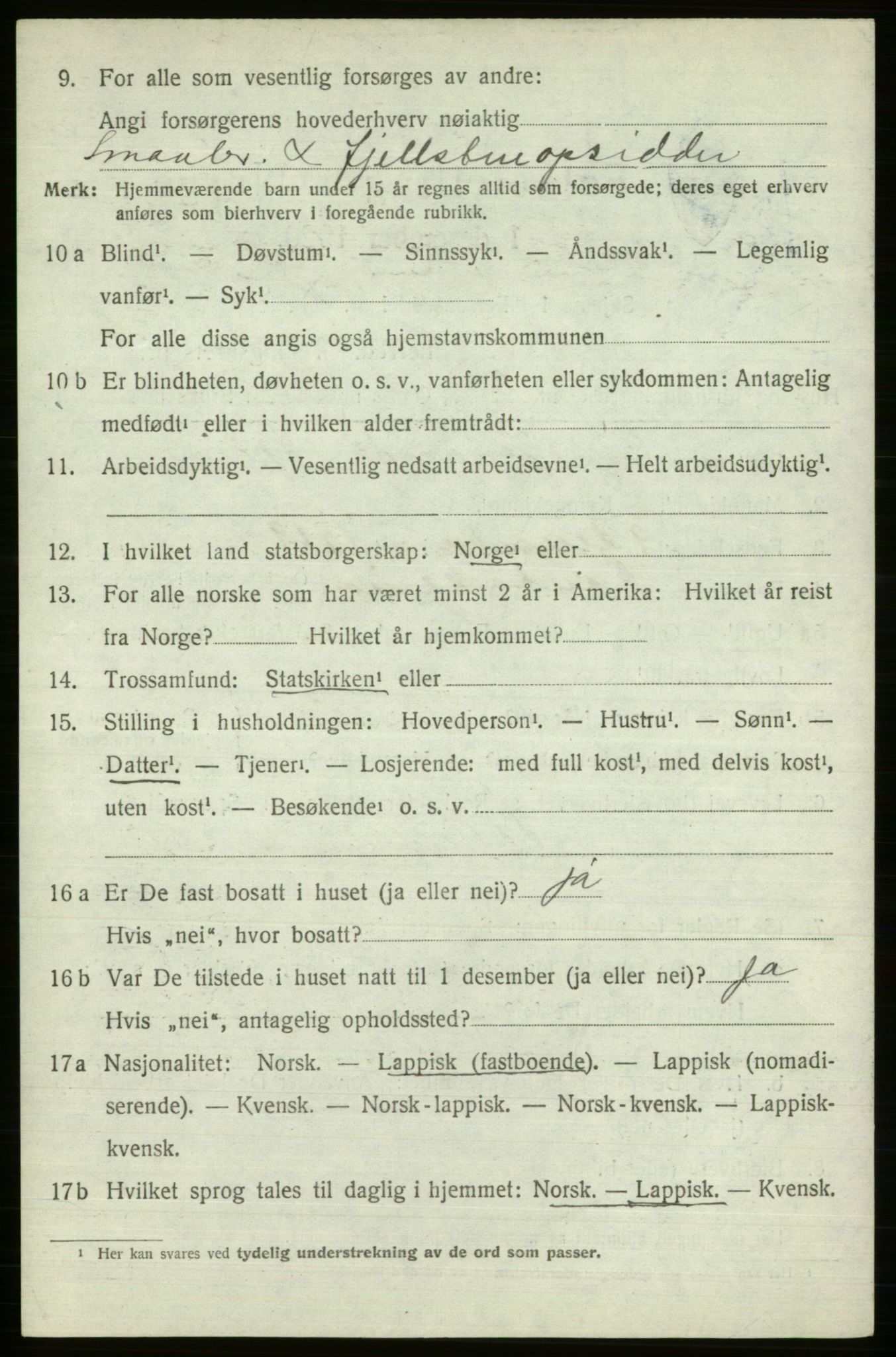 SATØ, 1920 census for Kautokeino, 1920, p. 852