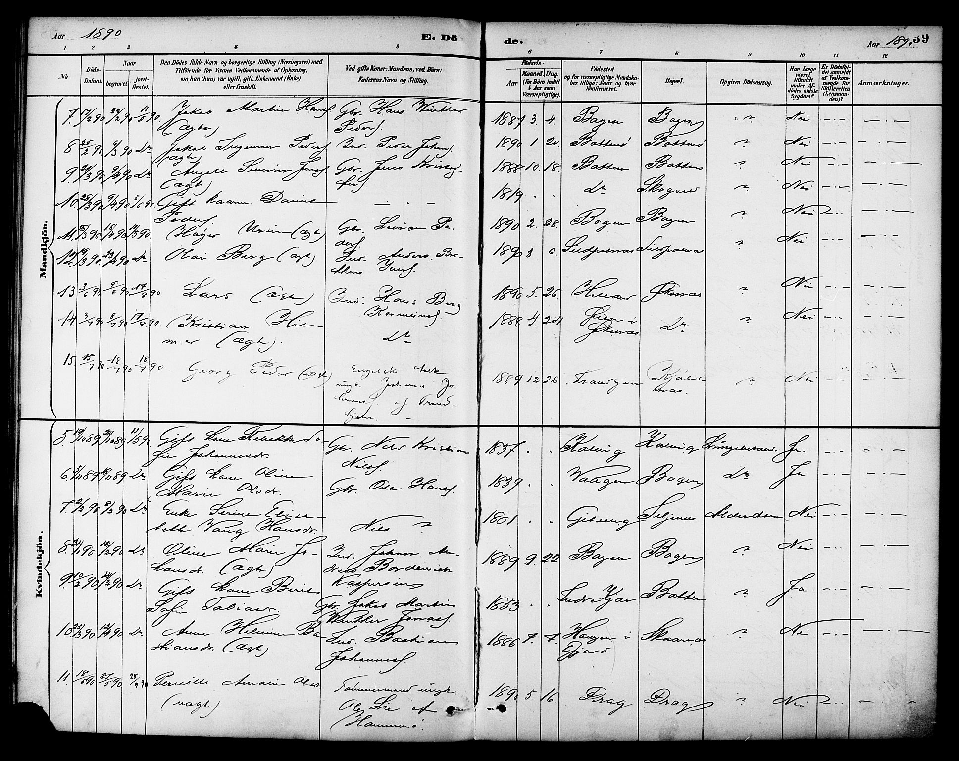 Ministerialprotokoller, klokkerbøker og fødselsregistre - Nordland, AV/SAT-A-1459/861/L0870: Parish register (official) no. 861A05, 1889-1903, p. 39