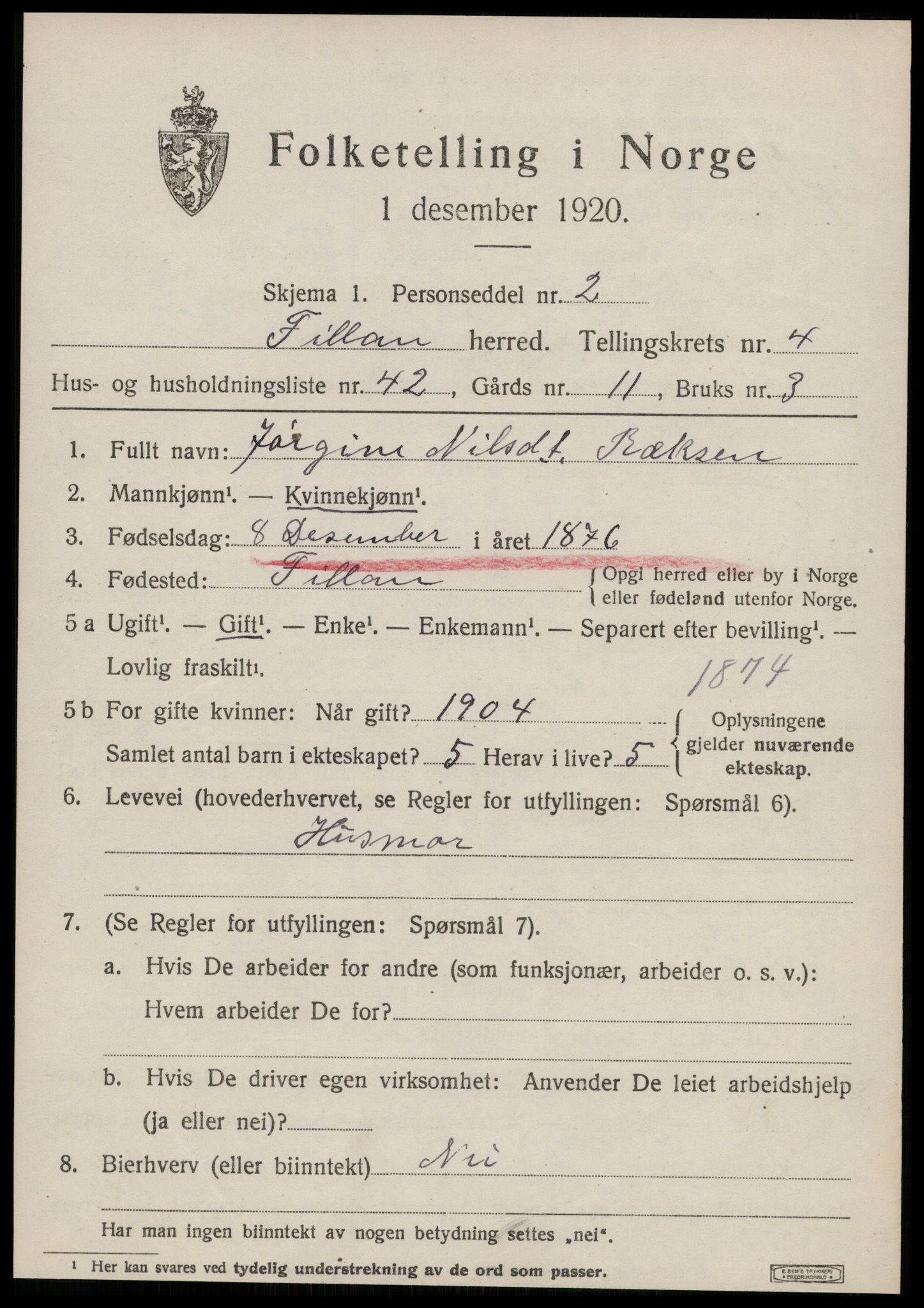 SAT, 1920 census for Fillan, 1920, p. 2298