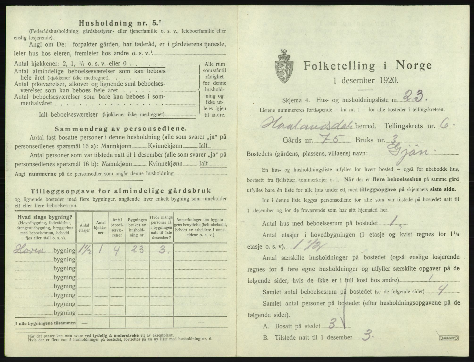 SAB, 1920 census for Hålandsdal, 1920, p. 234