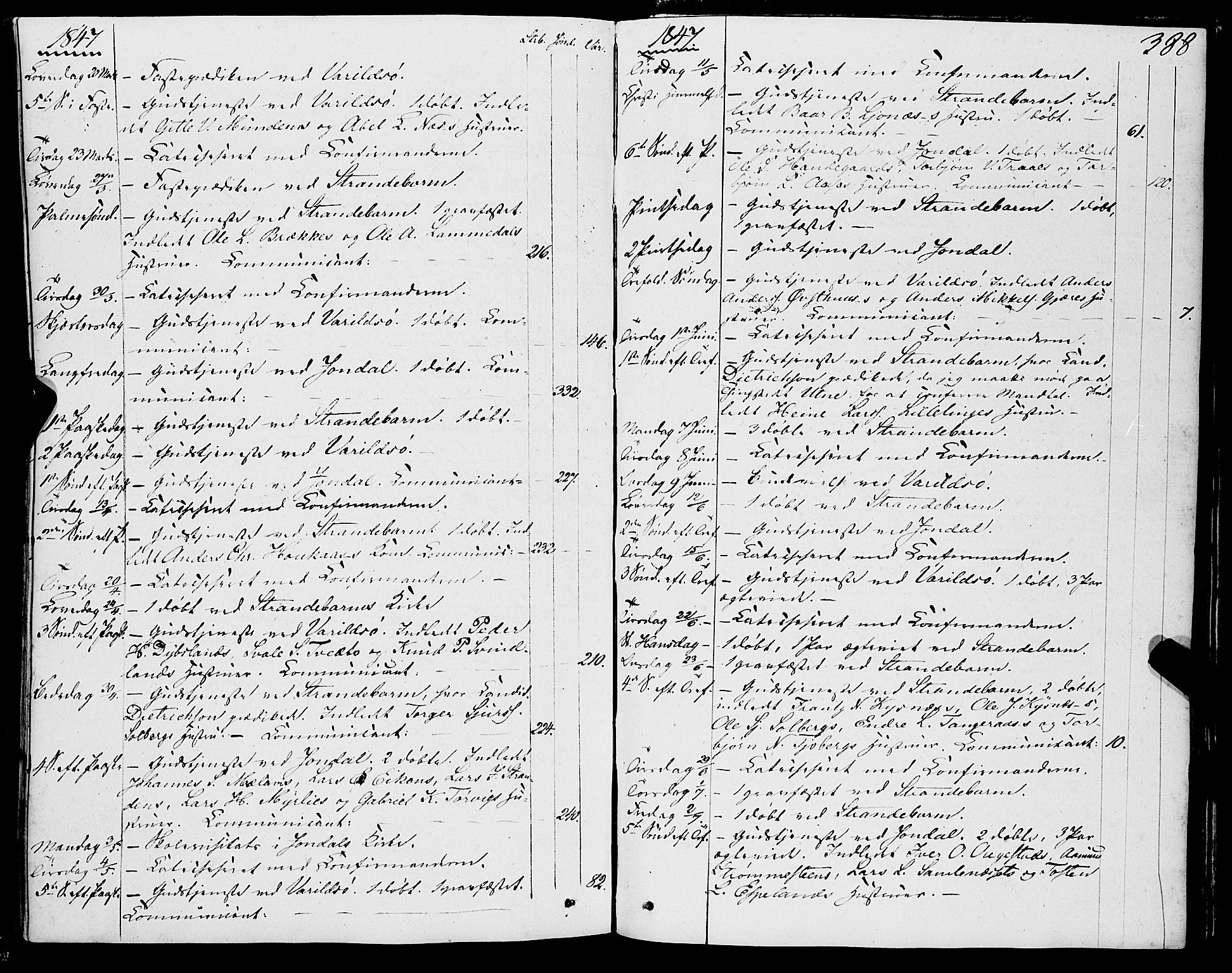 Strandebarm sokneprestembete, AV/SAB-A-78401/H/Haa: Parish register (official) no. A 7, 1844-1872, p. 388