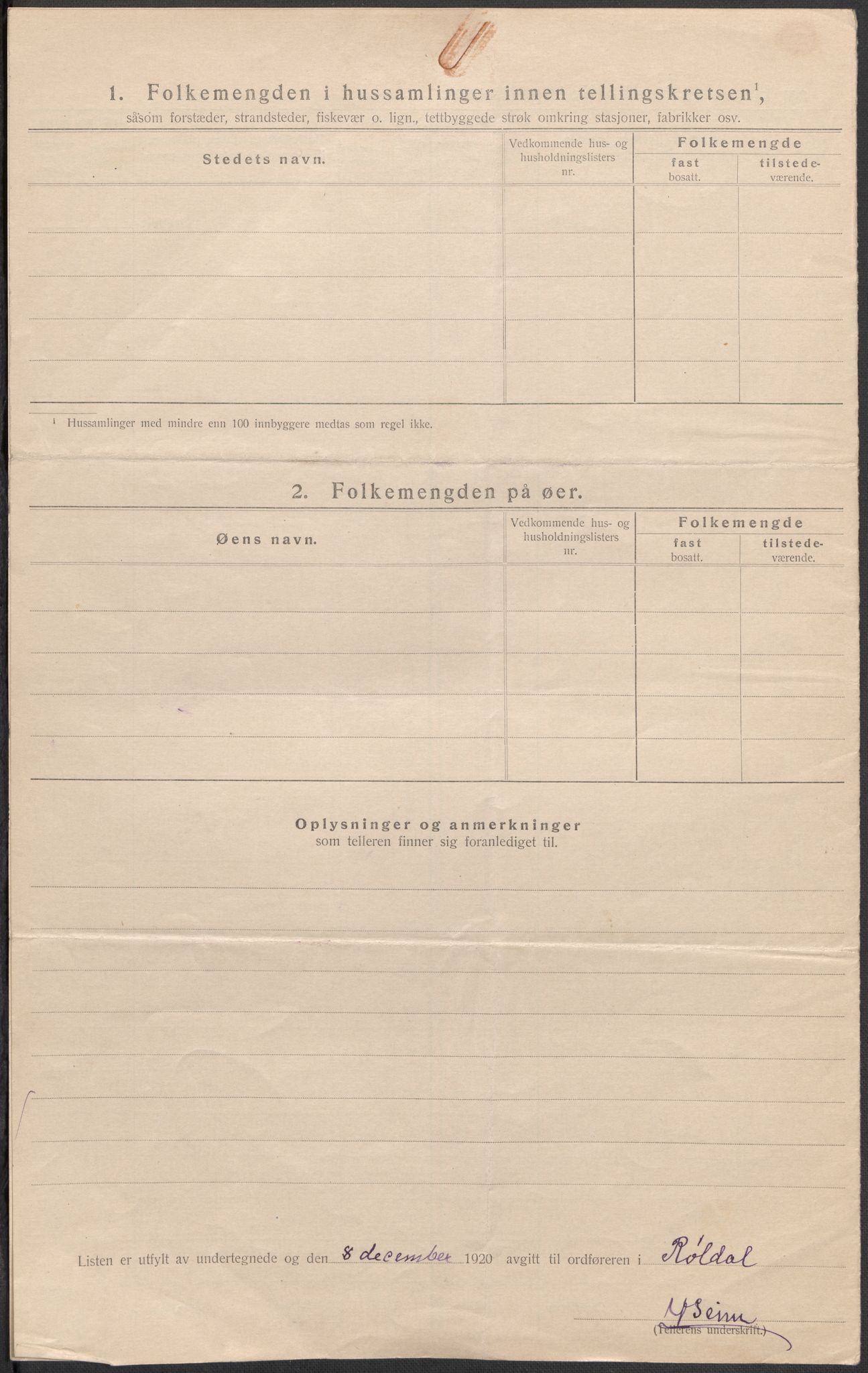 SAB, 1920 census for Røldal, 1920, p. 6