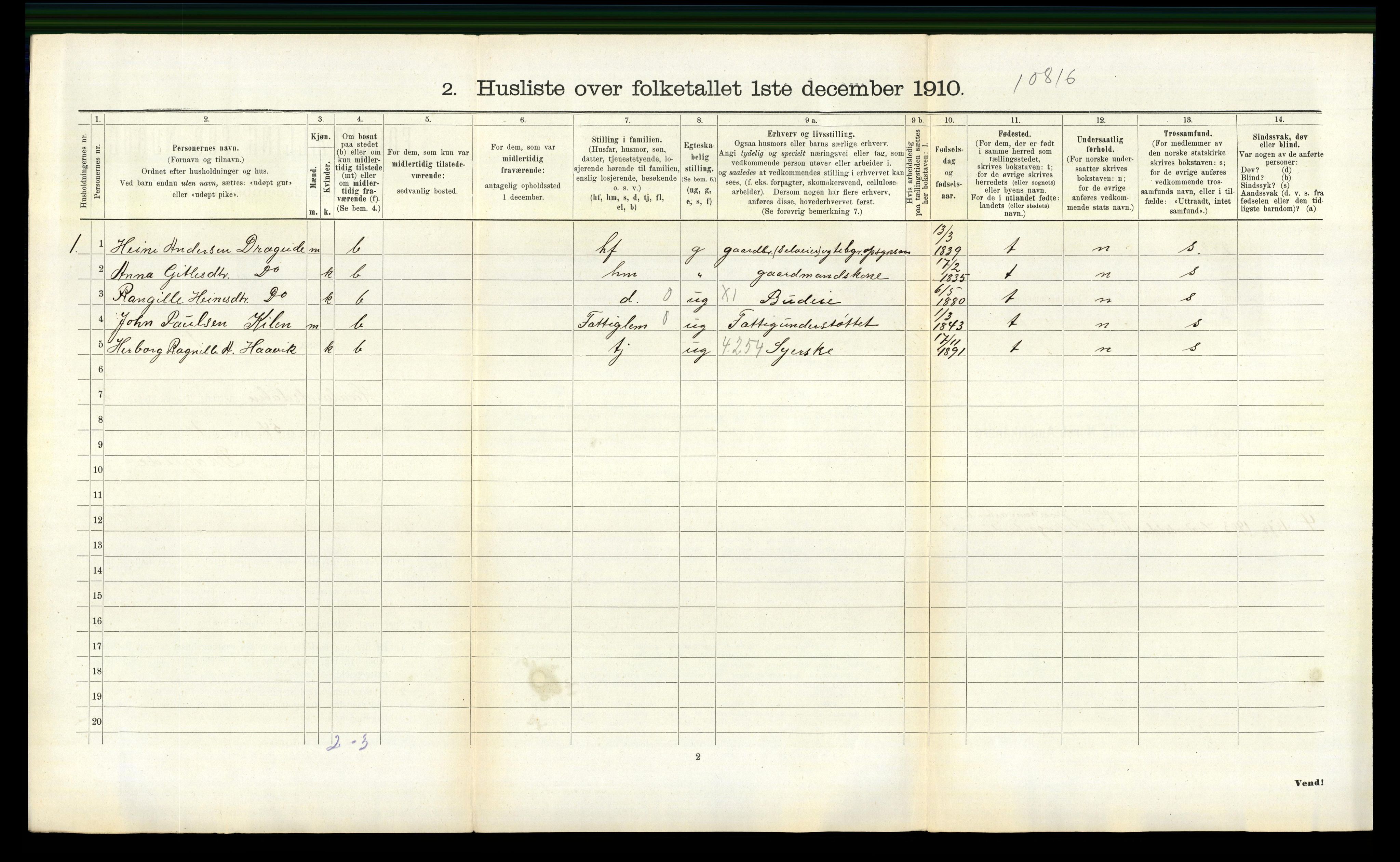 RA, 1910 census for Hålandsdal, 1910, p. 101