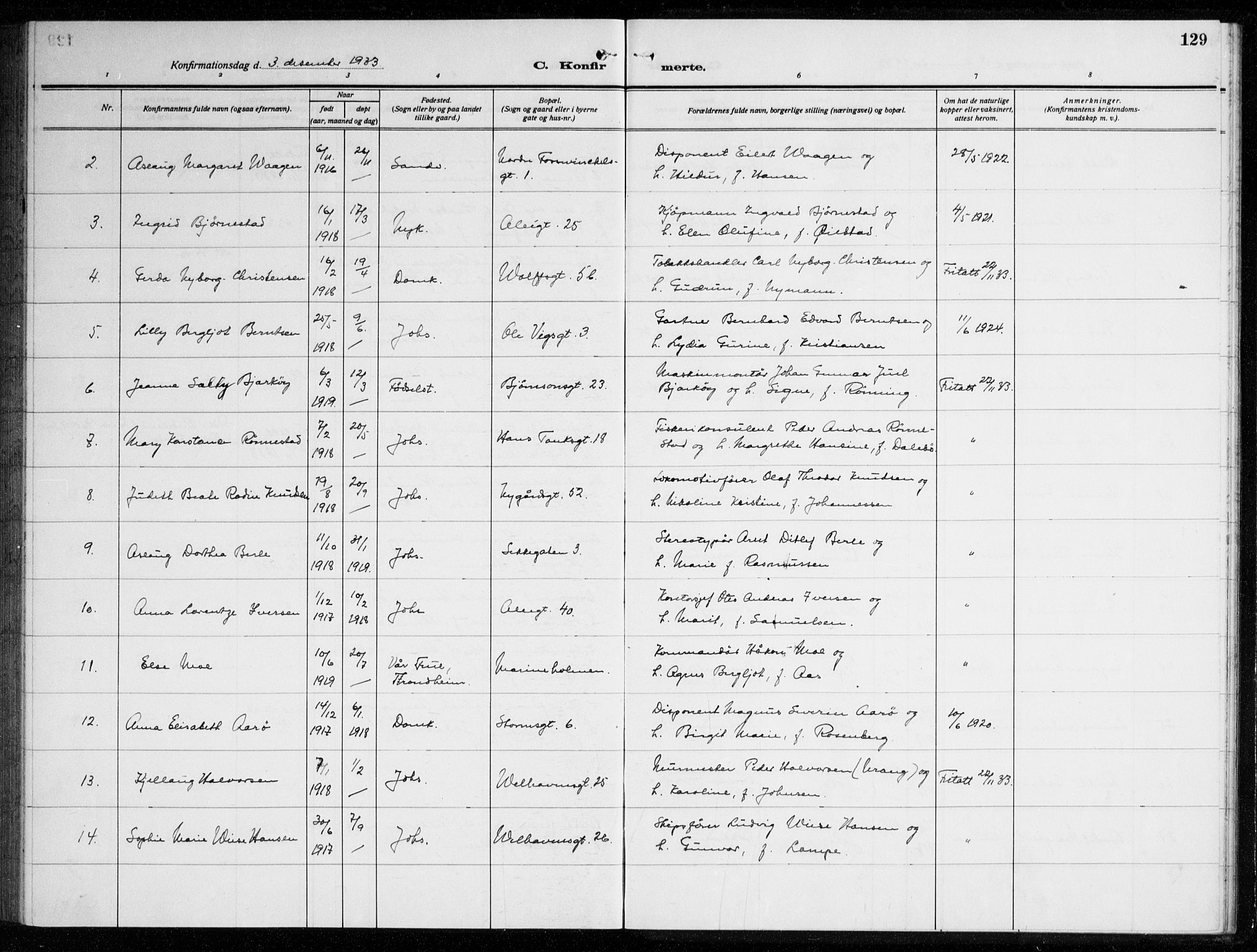 Johanneskirken sokneprestembete, AV/SAB-A-76001/H/Haa/L0010: Parish register (official) no. C 3, 1925-1935, p. 129