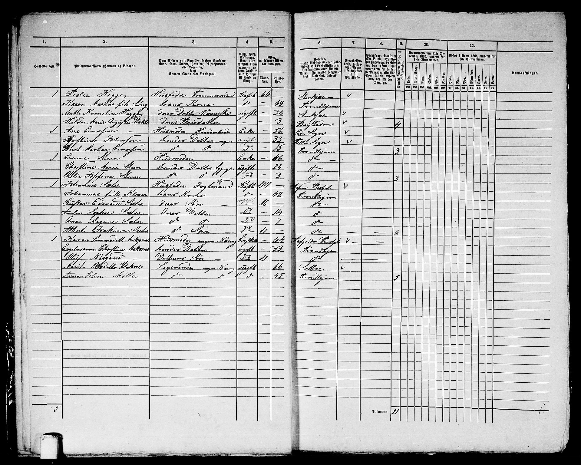 RA, 1865 census for Trondheim, 1865, p. 2098