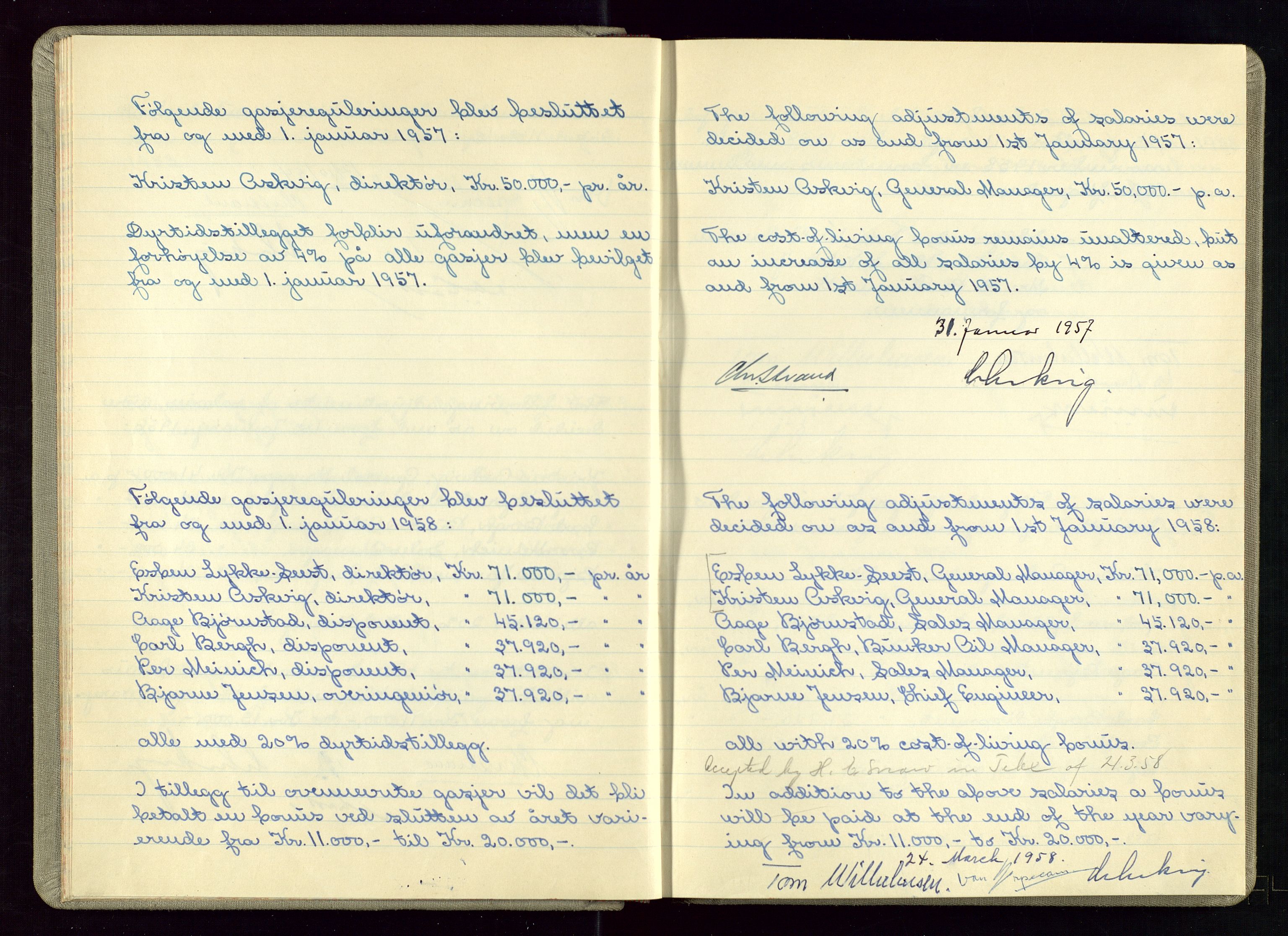 PA 1544 - Norsk Brændselolje A/S, AV/SAST-A-101965/1/A/Ab/L0005/0002: Protokollbok for behandling av gasjer for selskapts seniorfunksjonærer 1951-1975. Styreprotokoll for Norsk Brændselolje A.S Tromsø 1967 / Protokollbok for behandling av gasjer for seniorfunksjonærer, 1951-1975