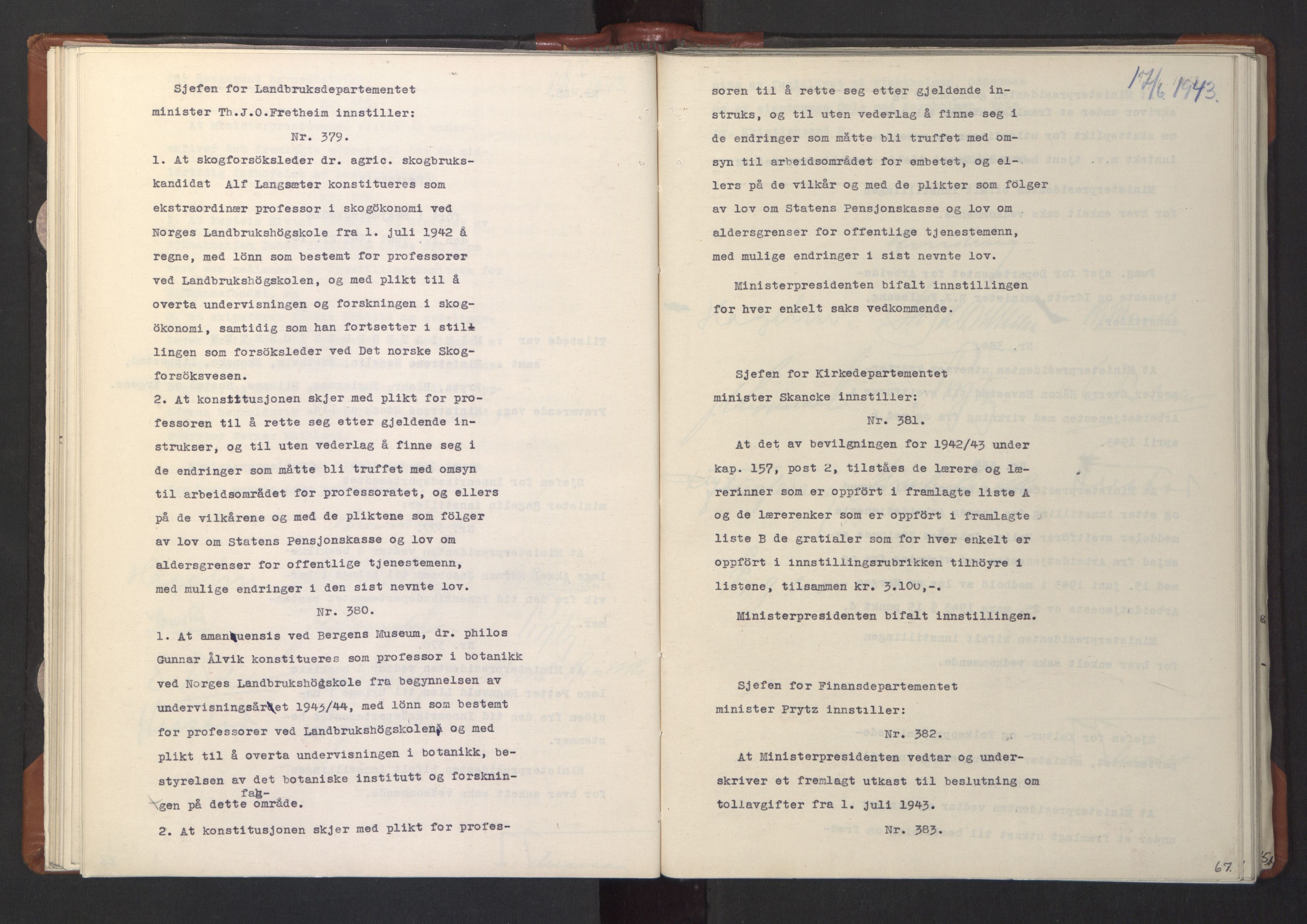 NS-administrasjonen 1940-1945 (Statsrådsekretariatet, de kommisariske statsråder mm), AV/RA-S-4279/D/Da/L0003: Vedtak (Beslutninger) nr. 1-746 og tillegg nr. 1-47 (RA. j.nr. 1394/1944, tilgangsnr. 8/1944, 1943, p. 69