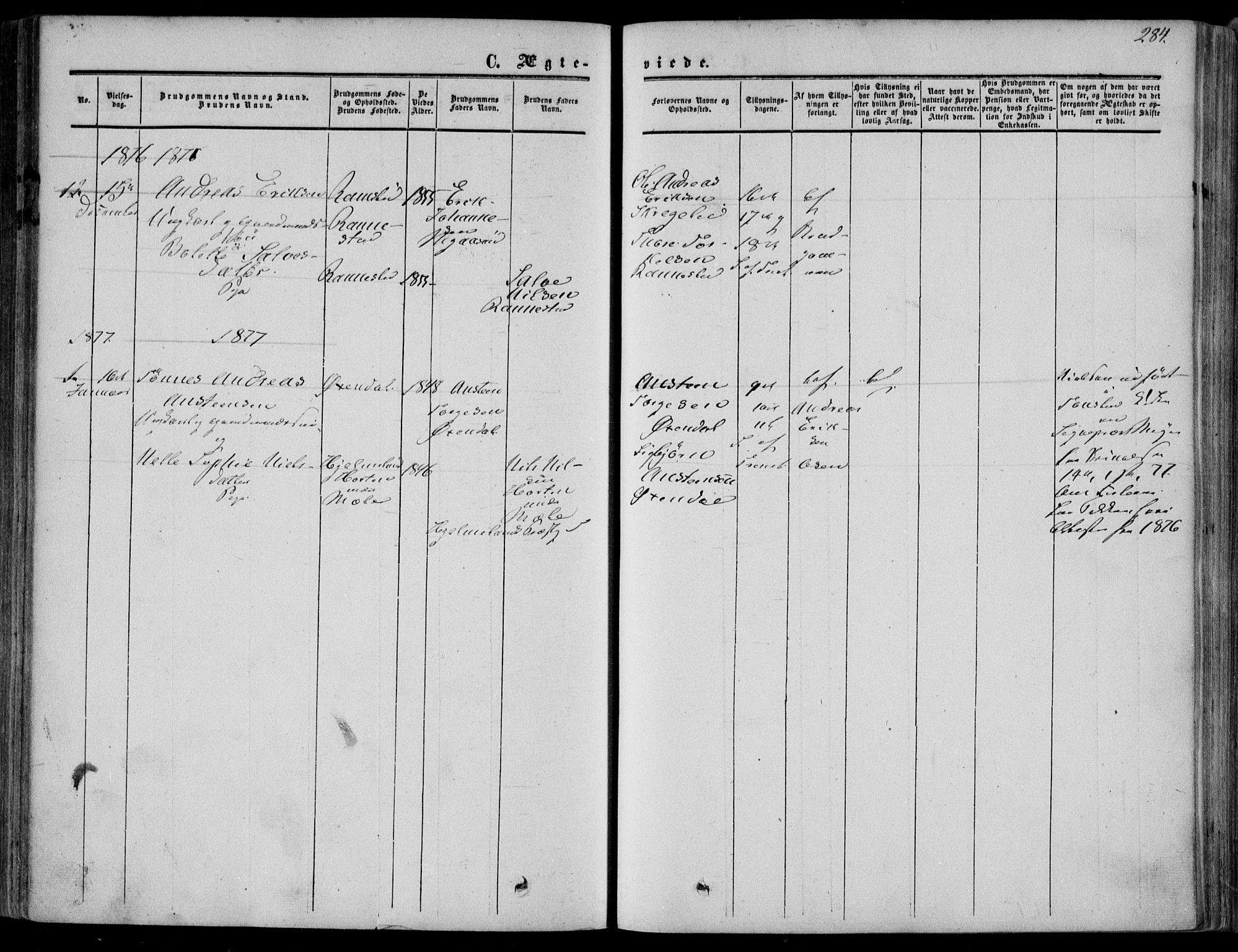 Bakke sokneprestkontor, SAK/1111-0002/F/Fa/Faa/L0006: Parish register (official) no. A 6, 1855-1877, p. 284