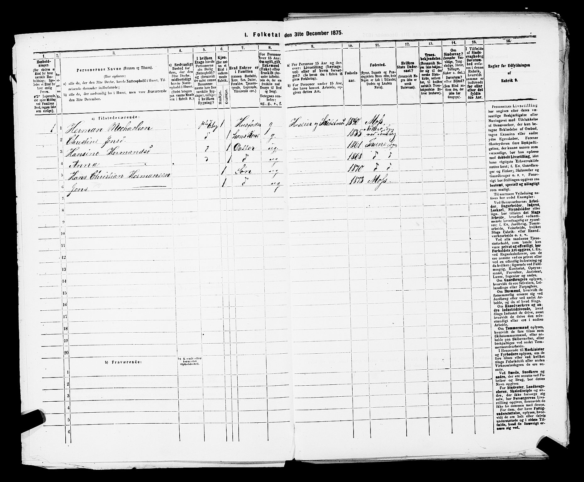 RA, 1875 census for 0201B Vestby/Son, 1875, p. 7