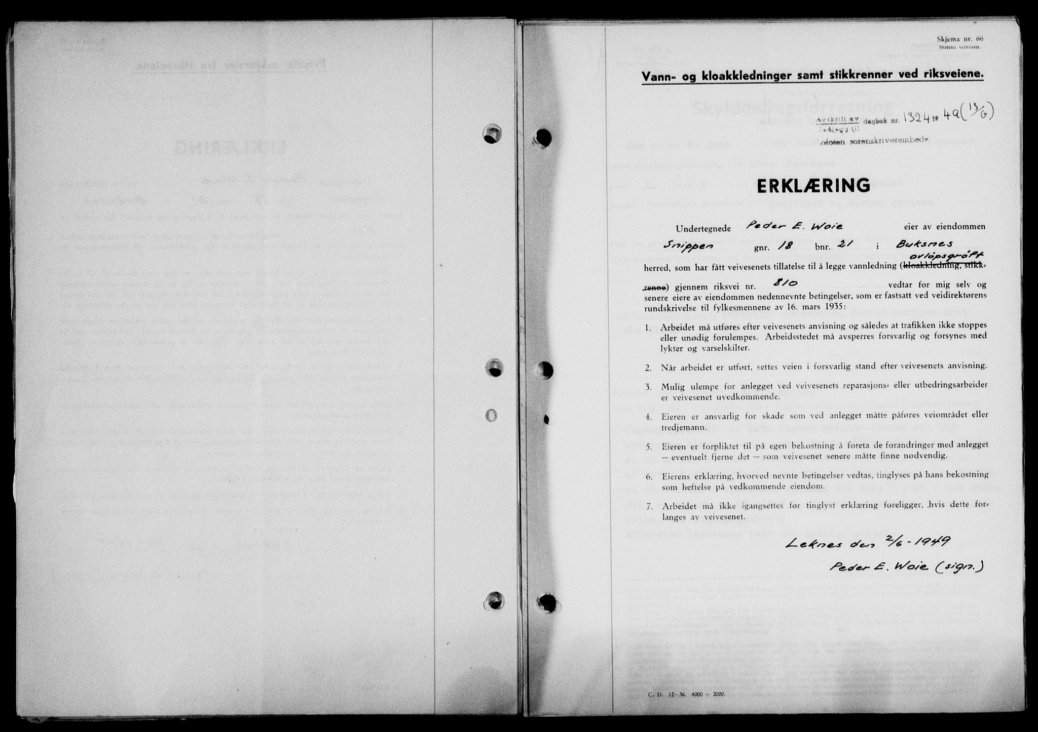 Lofoten sorenskriveri, SAT/A-0017/1/2/2C/L0021a: Mortgage book no. 21a, 1949-1949, Diary no: : 1324/1949