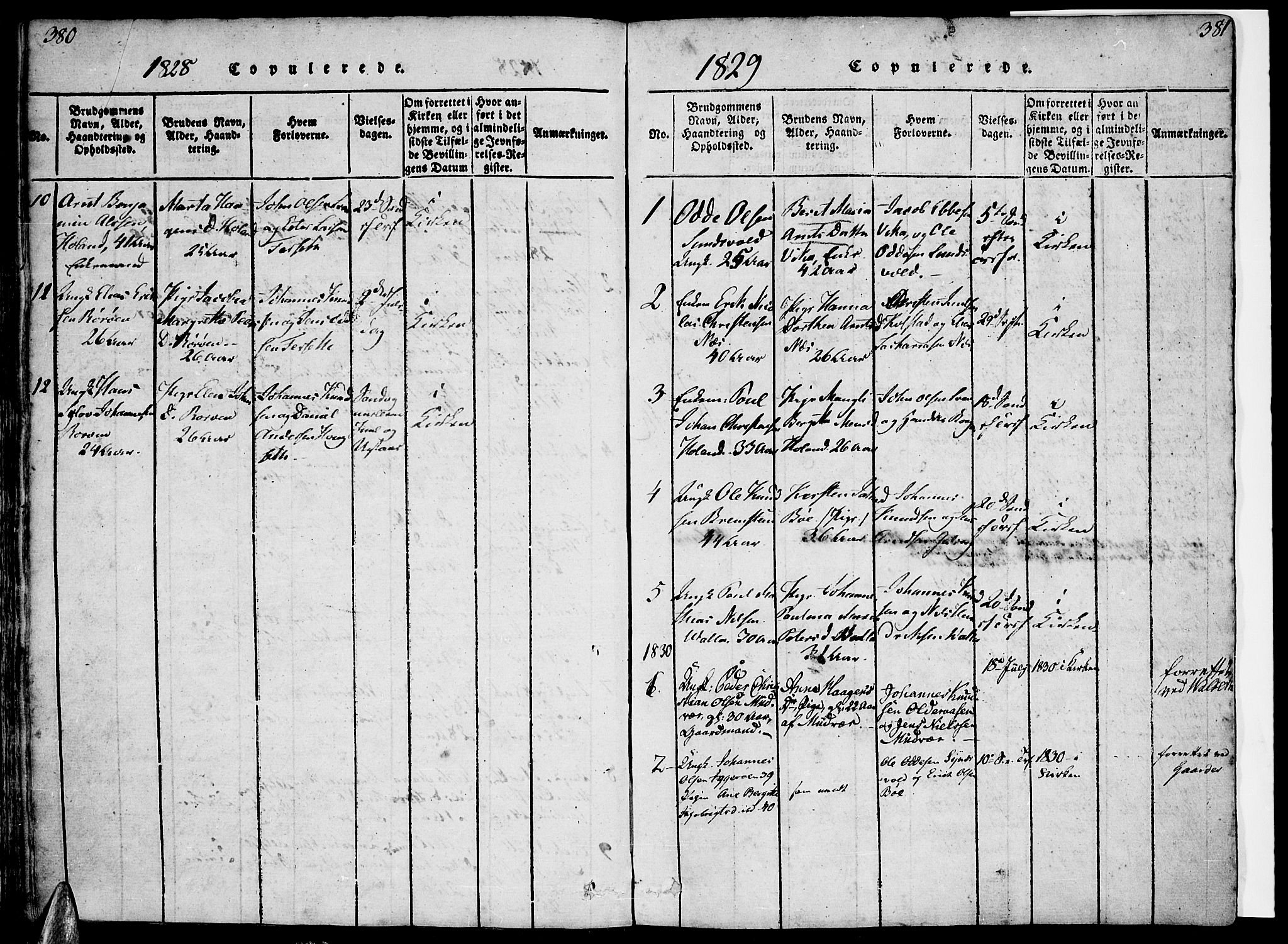 Ministerialprotokoller, klokkerbøker og fødselsregistre - Nordland, SAT/A-1459/816/L0239: Parish register (official) no. 816A05, 1820-1845, p. 380-381