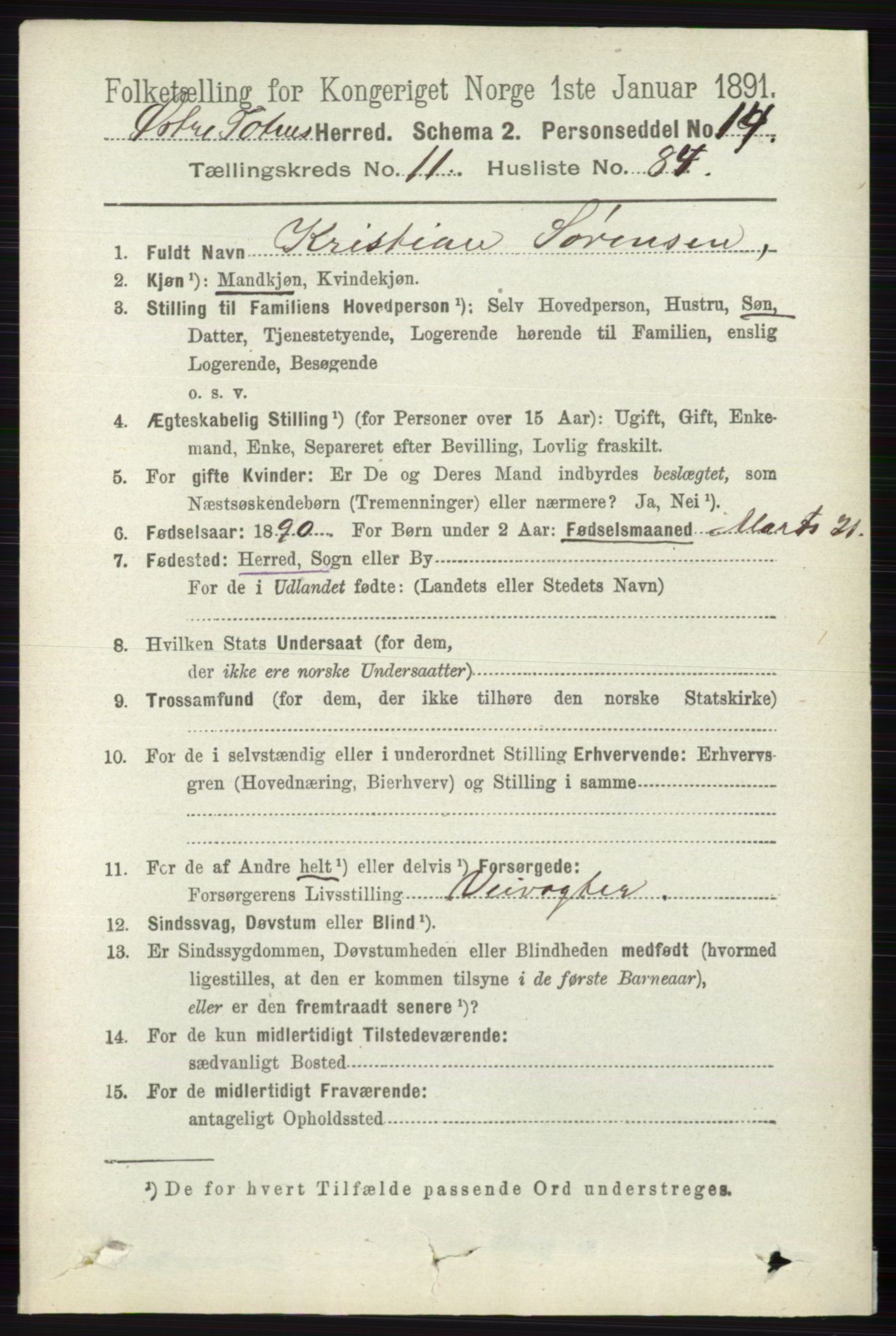 RA, 1891 census for 0528 Østre Toten, 1891, p. 7480