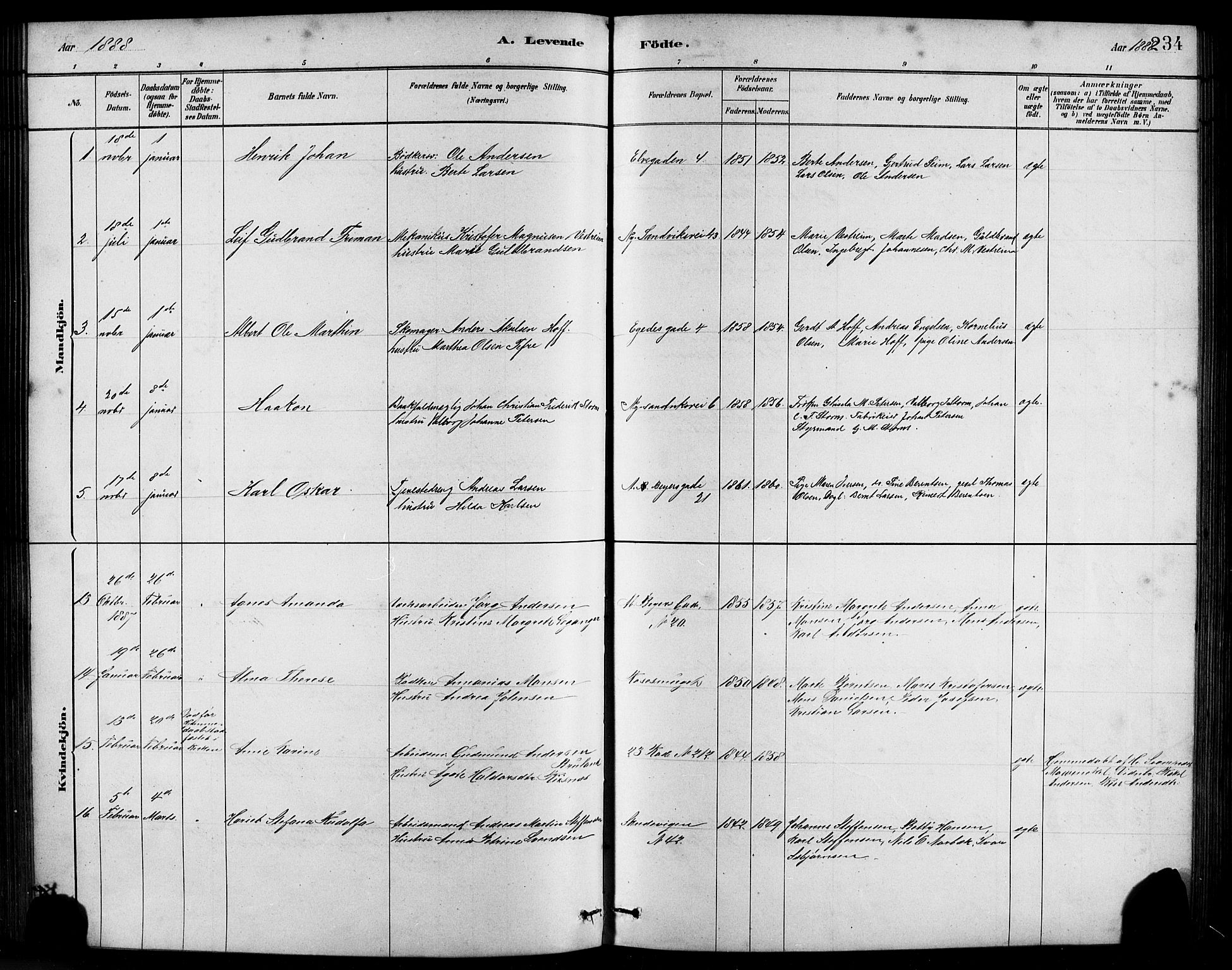 Sandviken Sokneprestembete, SAB/A-77601/H/Hb/L0001: Parish register (copy) no. A 2, 1879-1892, p. 234