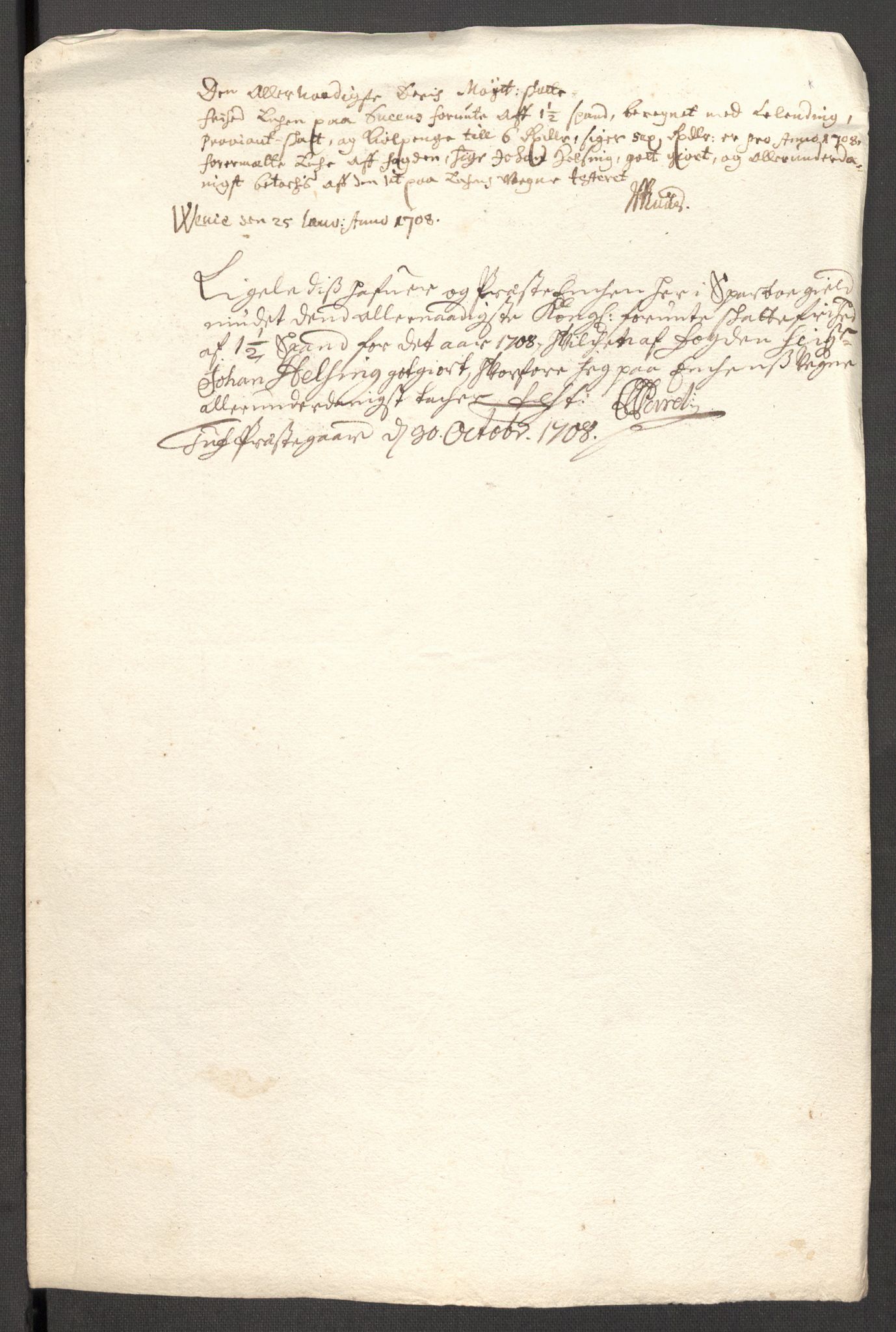 Rentekammeret inntil 1814, Reviderte regnskaper, Fogderegnskap, AV/RA-EA-4092/R63/L4316: Fogderegnskap Inderøy, 1708, p. 208