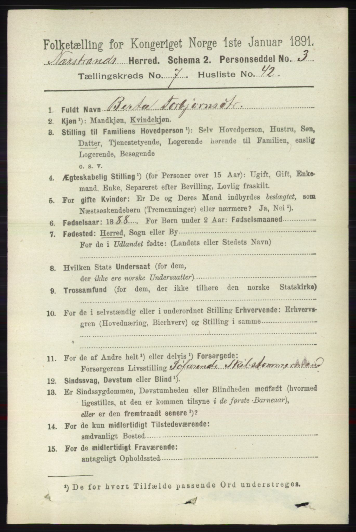 RA, 1891 census for 1139 Nedstrand, 1891, p. 1387