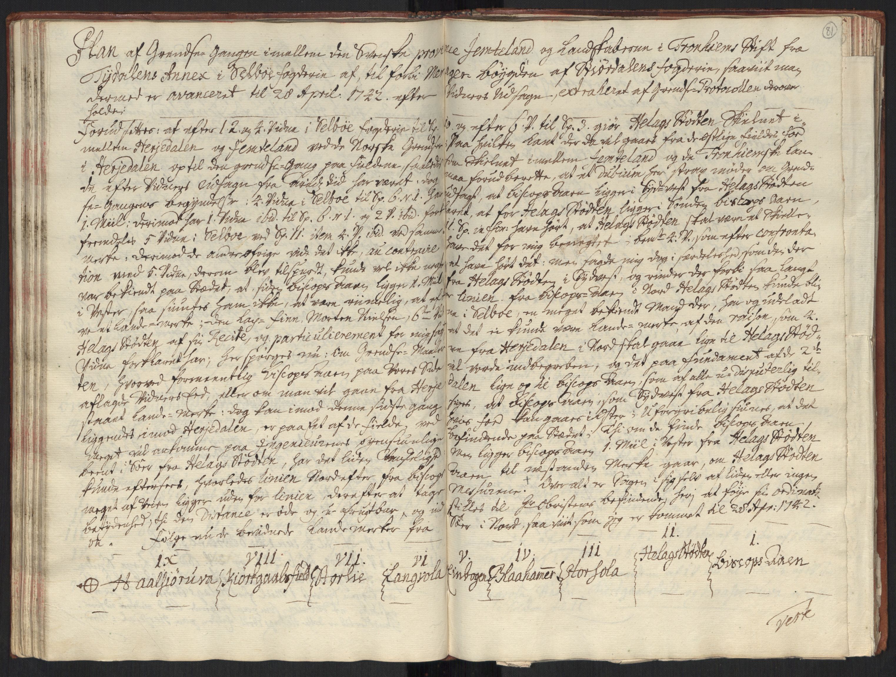 Danske Kanselli, Grensearkivet, AV/RA-EA-4062/F/L0010/0002: Volum XX-XXII / Vol. XXI: Major Schnitlers grenseeksaminasjonsprotokoll, 1. bind, 1742, p. 80b-81a