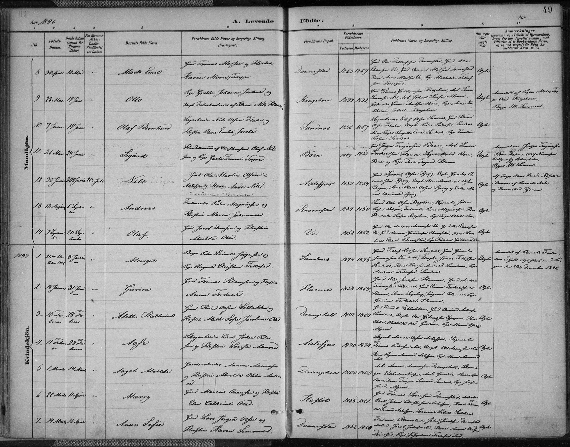 Tveit sokneprestkontor, AV/SAK-1111-0043/F/Fa/L0007: Parish register (official) no. A 7, 1887-1908, p. 49