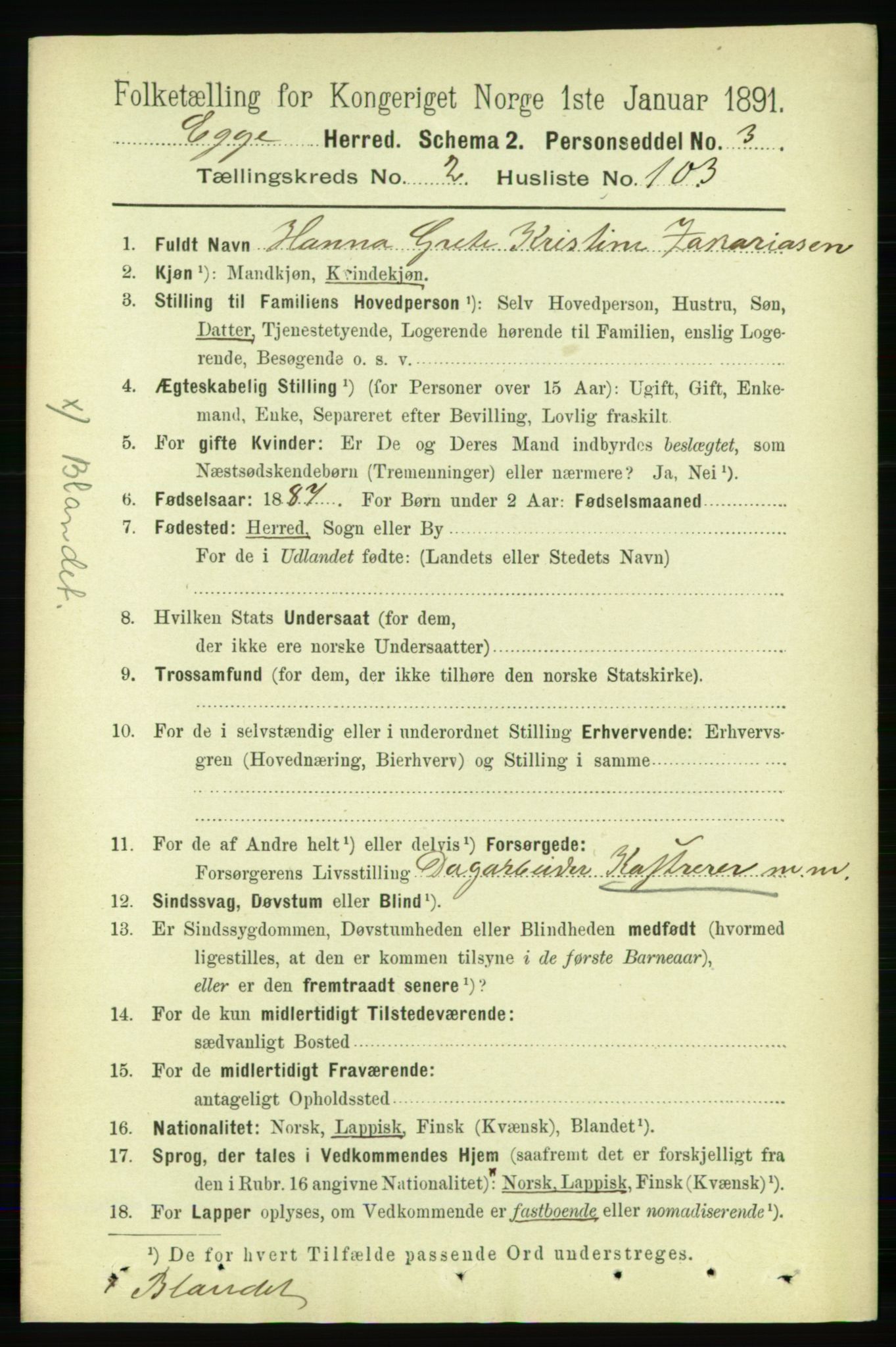 RA, 1891 census for 1733 Egge, 1891, p. 1059