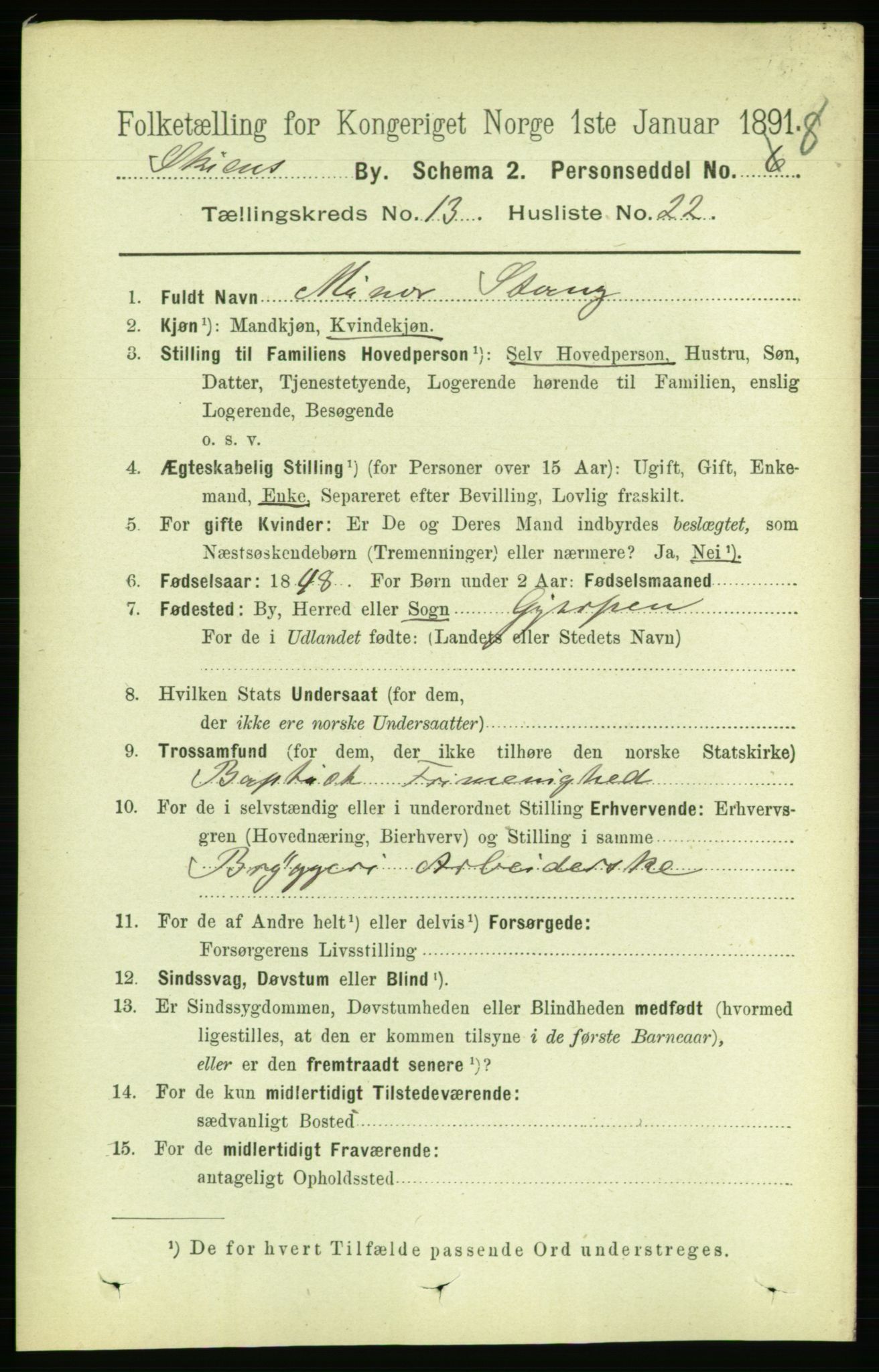 RA, 1891 census for 0806 Skien, 1891, p. 4257