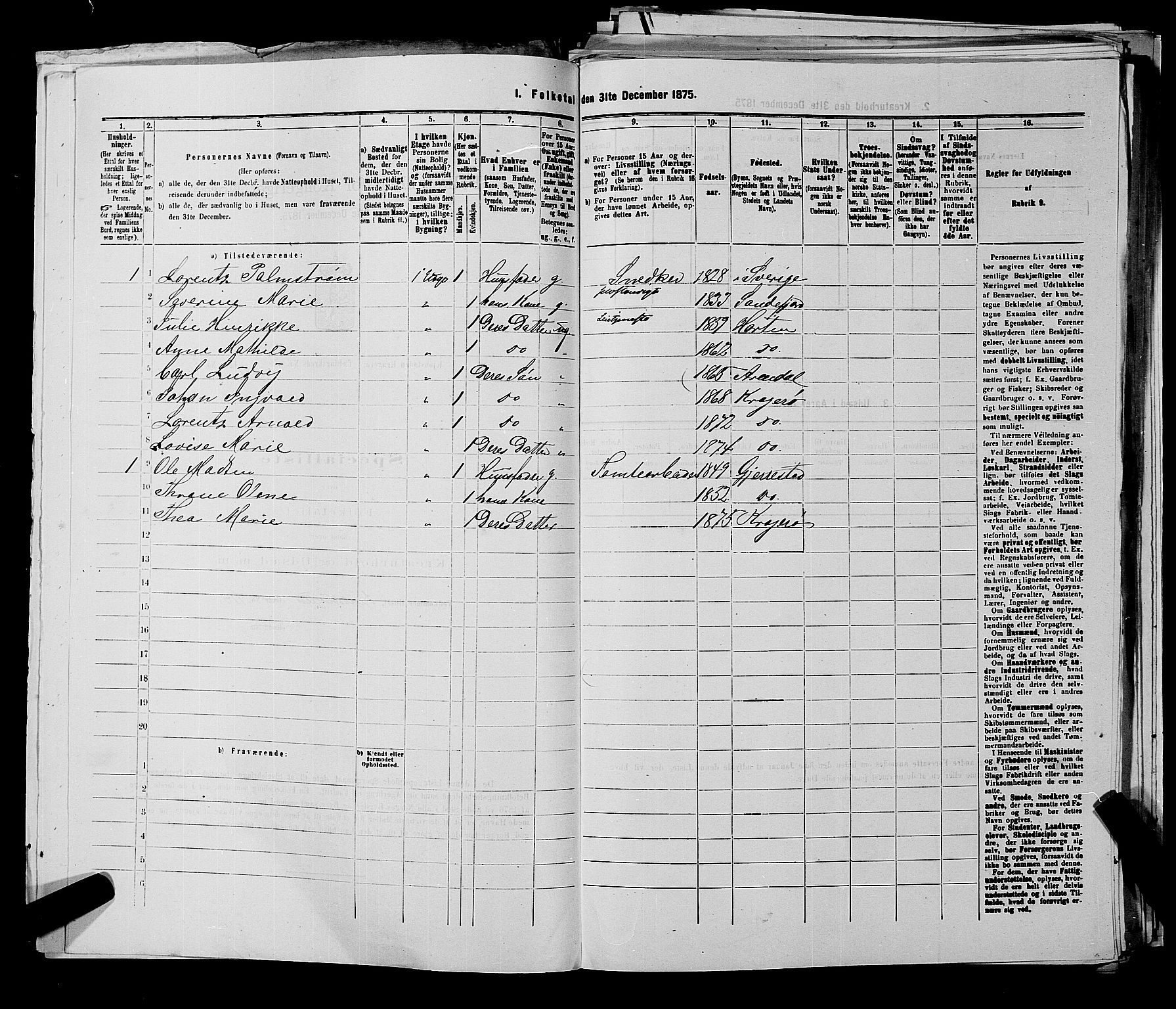 SAKO, 1875 census for 0801P Kragerø, 1875, p. 1243