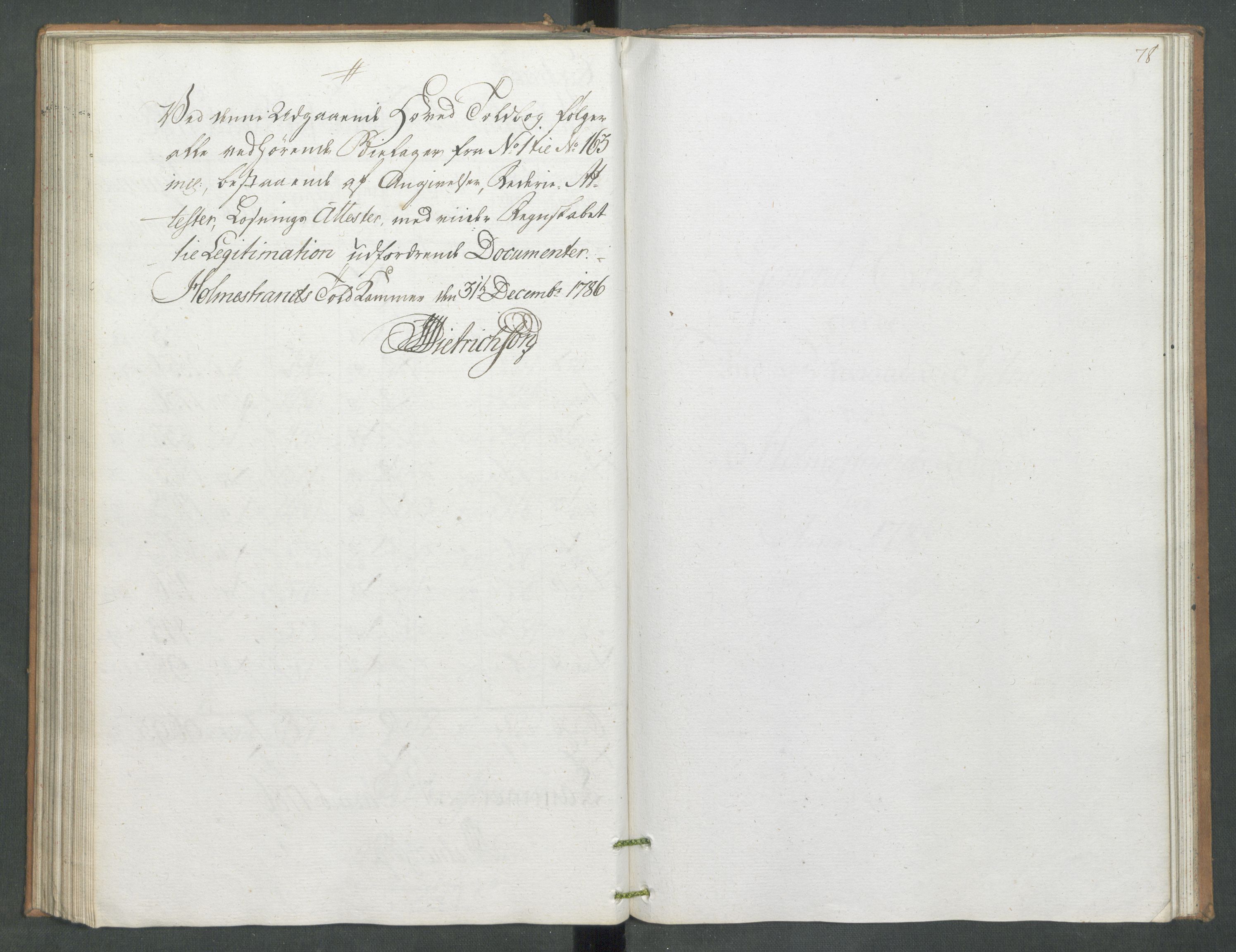 Generaltollkammeret, tollregnskaper, AV/RA-EA-5490/R09/L0079/0001: Tollregnskaper Holmestrand / Utgående hovedtollbok, 1786, p. 77b-78a