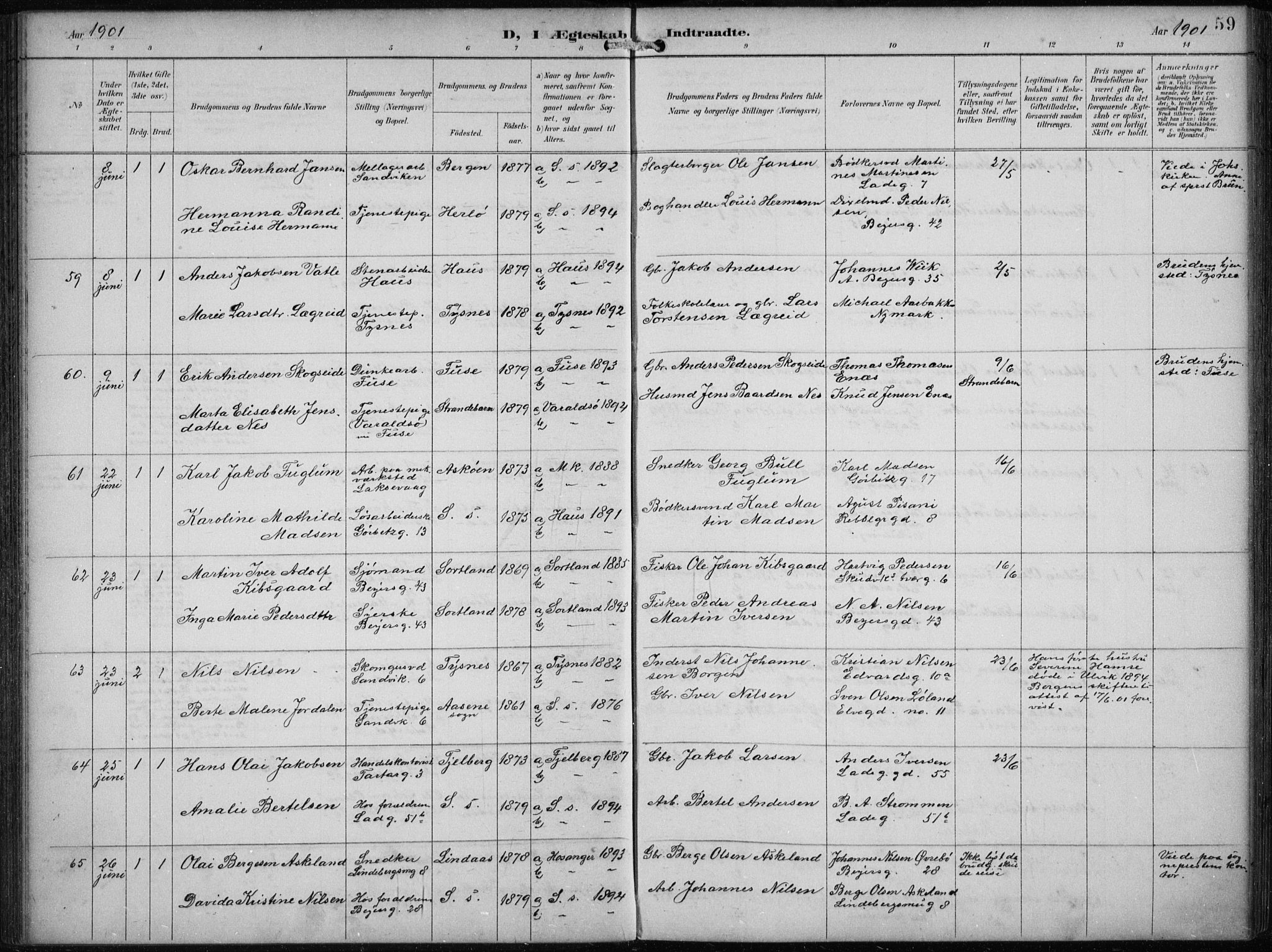 Sandviken Sokneprestembete, AV/SAB-A-77601/H/Ha/L0014: Parish register (official) no. D 1, 1896-1911, p. 59