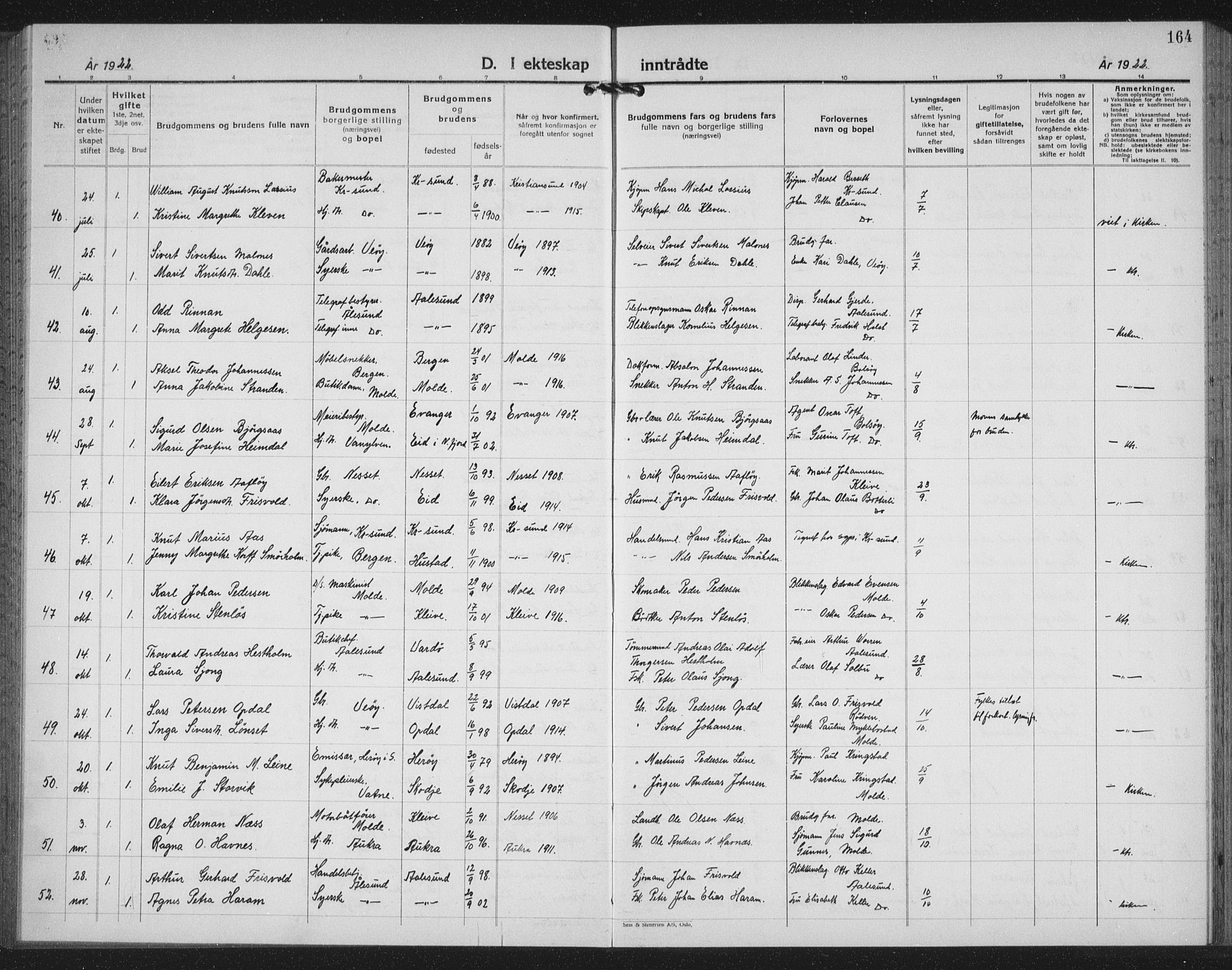 Ministerialprotokoller, klokkerbøker og fødselsregistre - Møre og Romsdal, AV/SAT-A-1454/558/L0704: Parish register (copy) no. 558C05, 1921-1942, p. 164