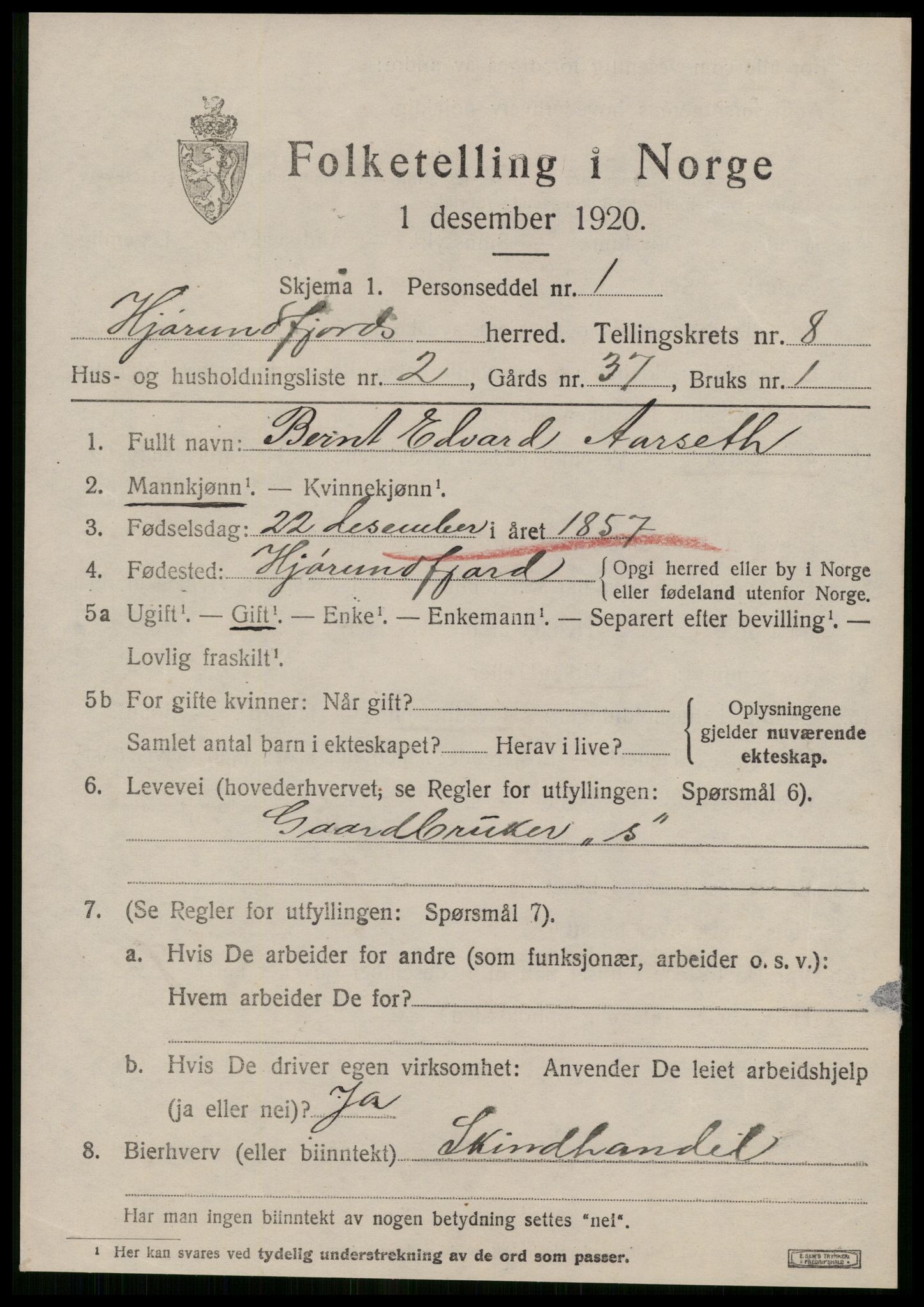 SAT, 1920 census for Hjørundfjord, 1920, p. 2831