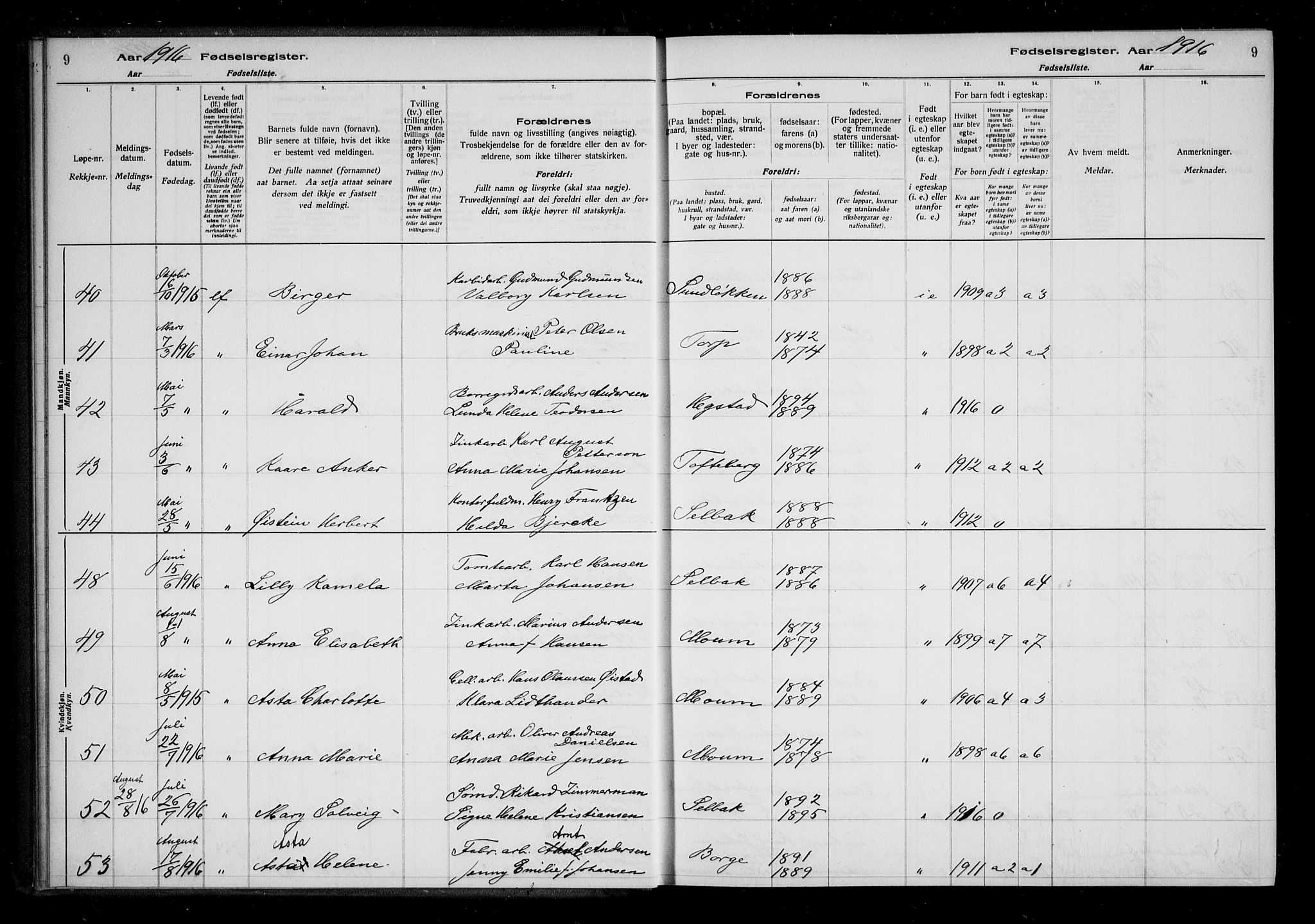 Borge prestekontor Kirkebøker, AV/SAO-A-10903/J/Ja/L0001: Birth register no. I 1, 1916-1925, p. 9