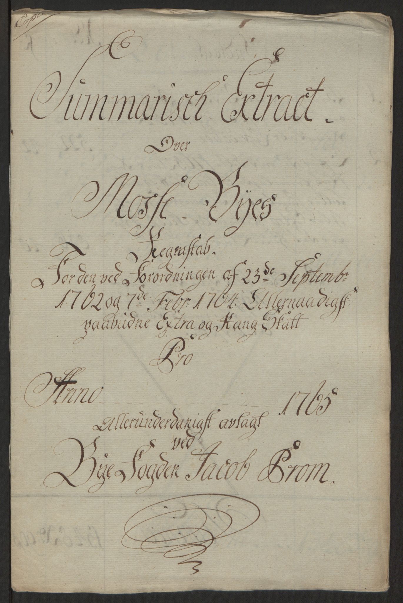 Rentekammeret inntil 1814, Reviderte regnskaper, Byregnskaper, AV/RA-EA-4066/R/Rc/L0042/0001: [C1] Kontribusjonsregnskap / Ekstraskatt, 1762-1765, p. 339