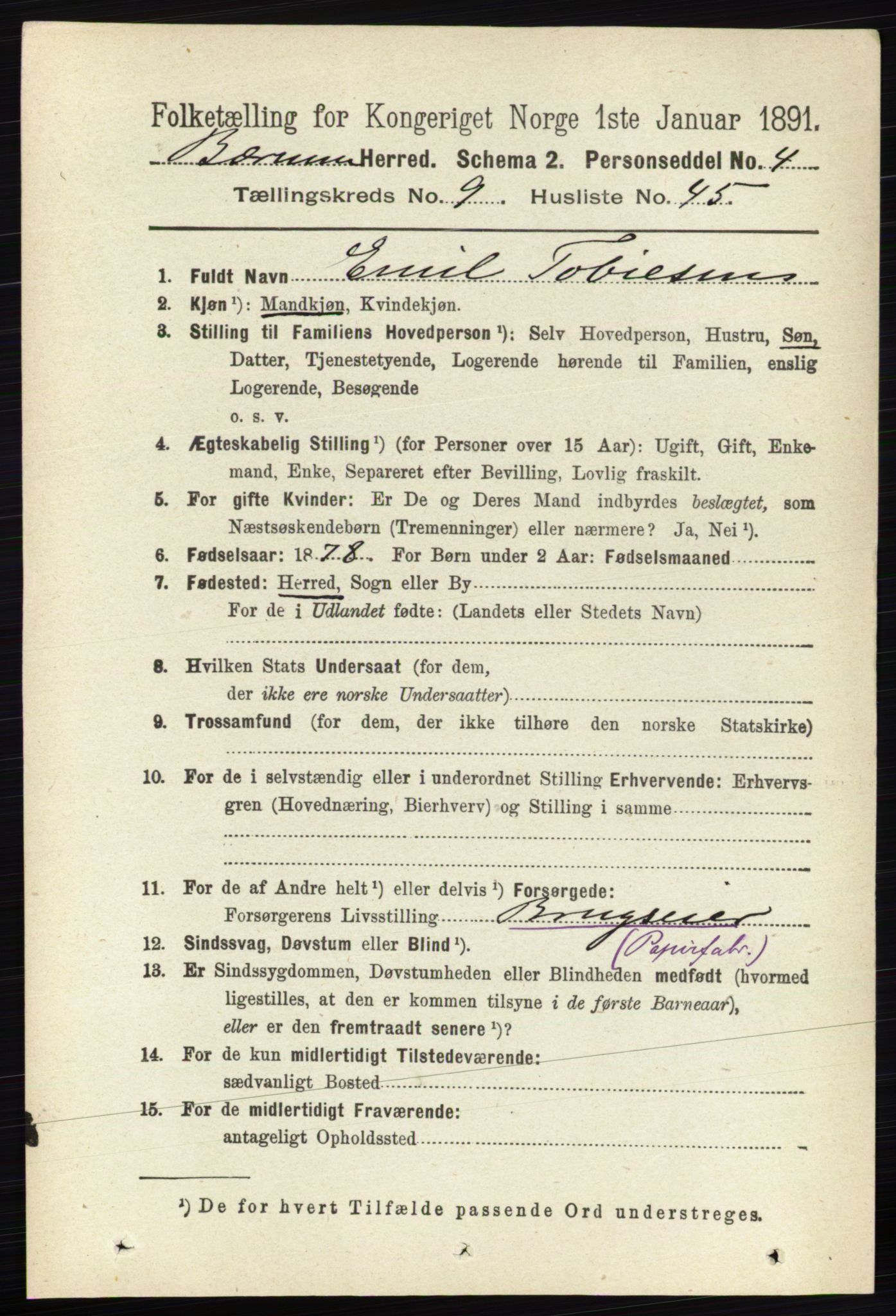 RA, 1891 census for 0219 Bærum, 1891, p. 5597