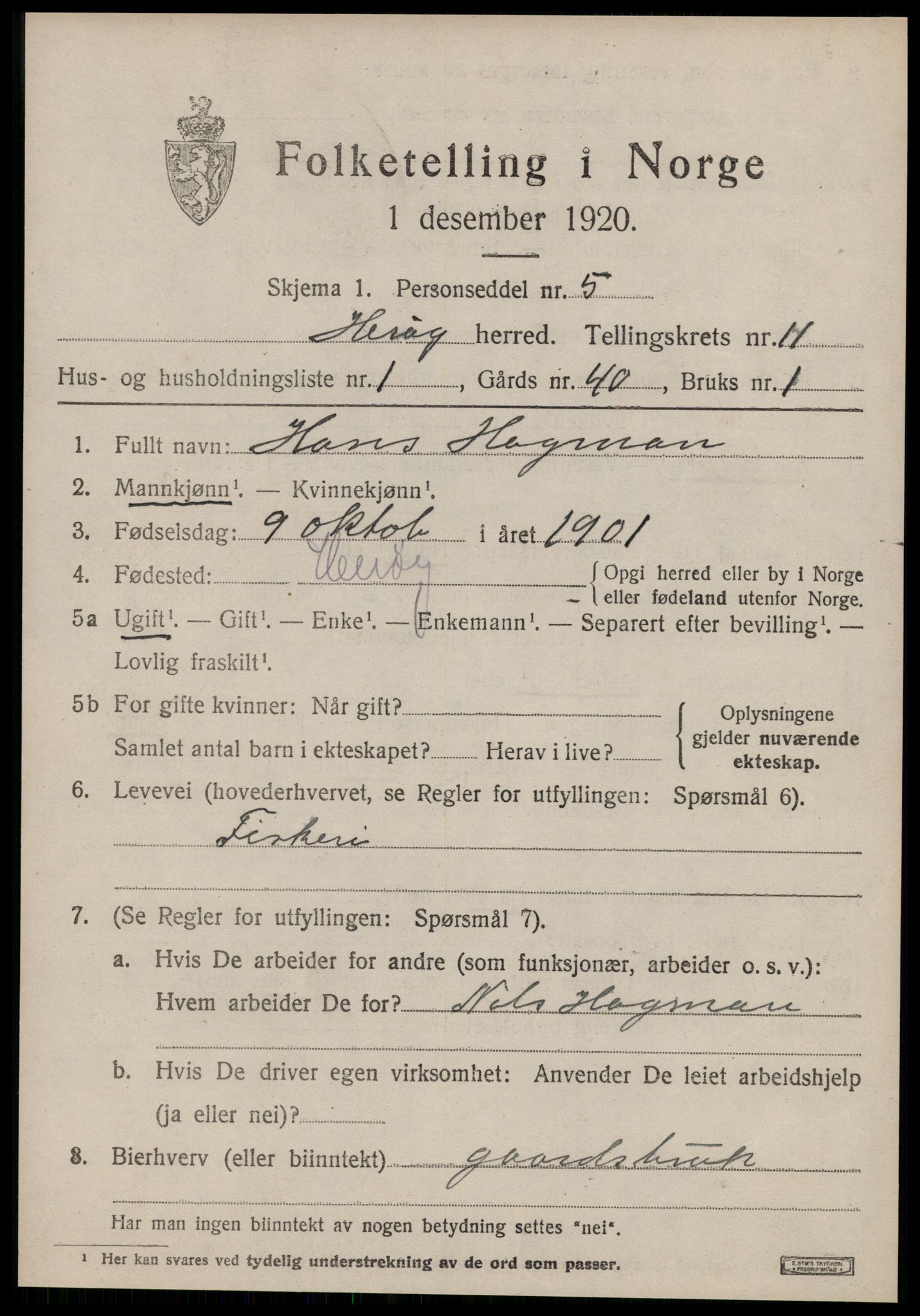 SAT, 1920 census for Herøy (MR), 1920, p. 7061