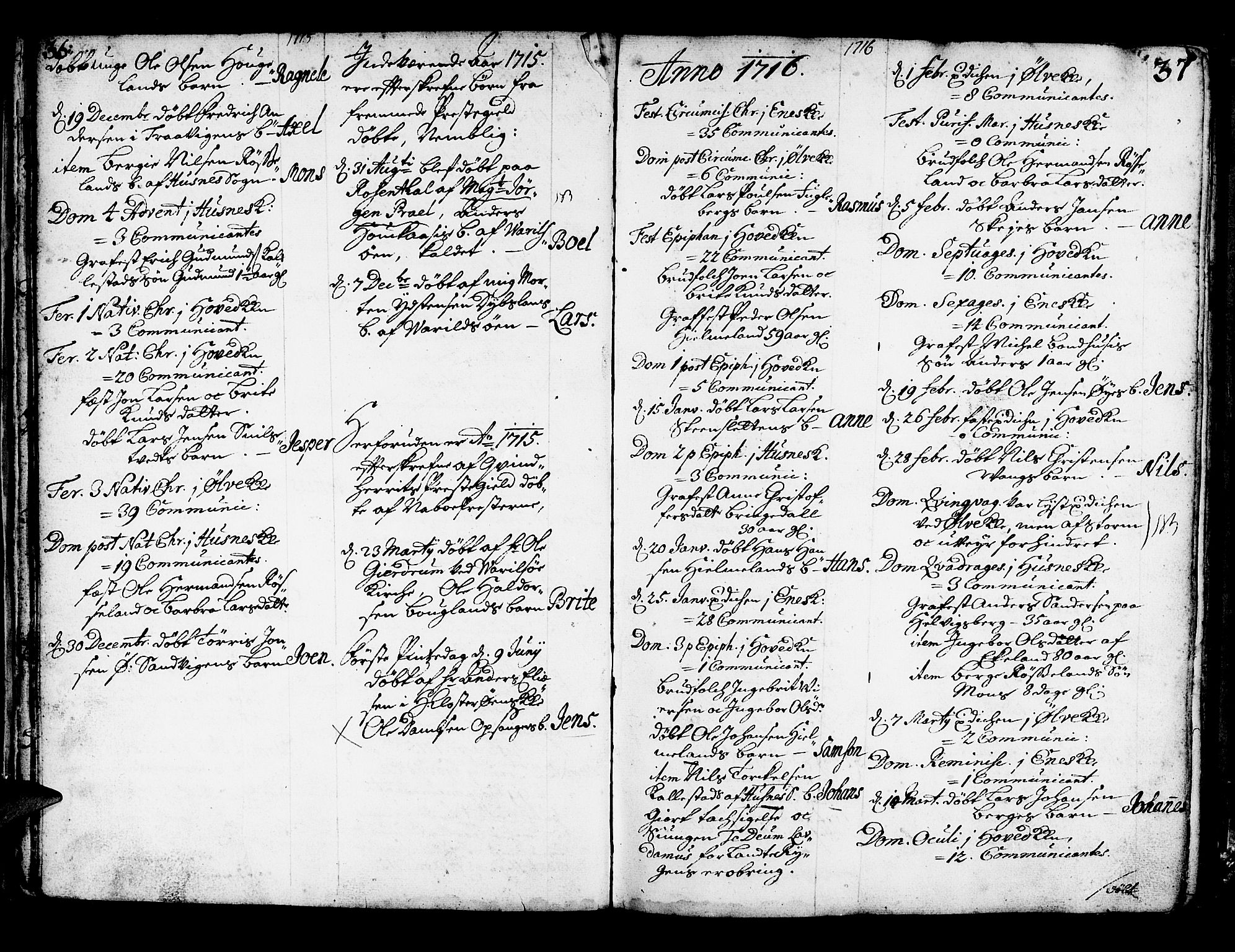Kvinnherad sokneprestembete, SAB/A-76401/H/Haa: Parish register (official) no. A 2, 1710-1753, p. 36-37