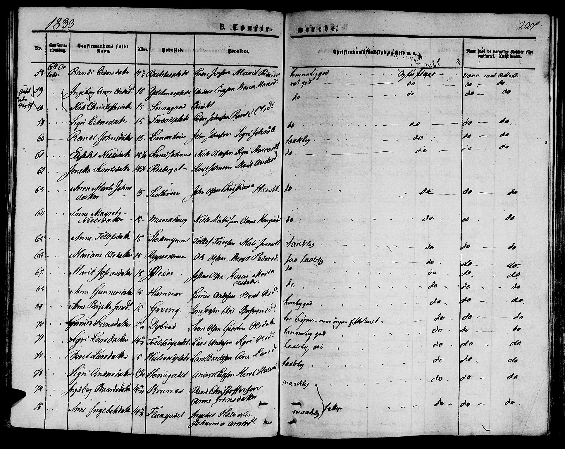 Ministerialprotokoller, klokkerbøker og fødselsregistre - Nord-Trøndelag, AV/SAT-A-1458/709/L0071: Parish register (official) no. 709A11, 1833-1844, p. 227