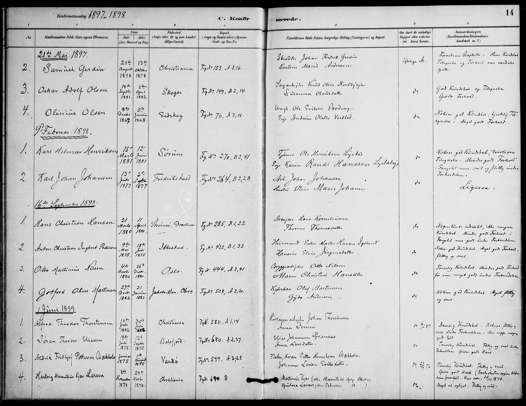 Botsfengslet prestekontor kirkebøker, AV/SAO-A-11688a: Parish register (official) no. 2, 1881-1914, p. 14