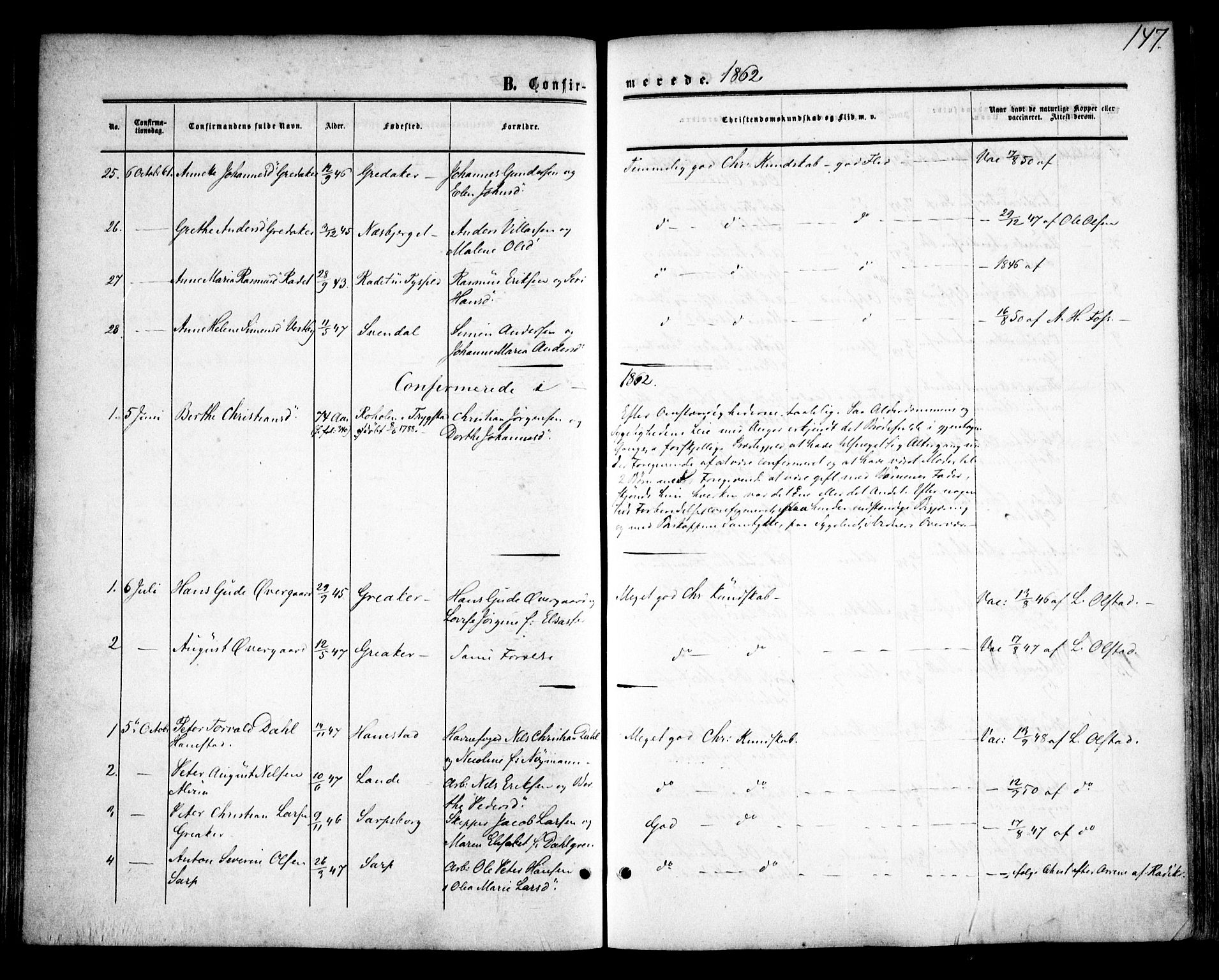 Tune prestekontor Kirkebøker, SAO/A-2007/F/Fa/L0013: Parish register (official) no. 13, 1859-1863, p. 147