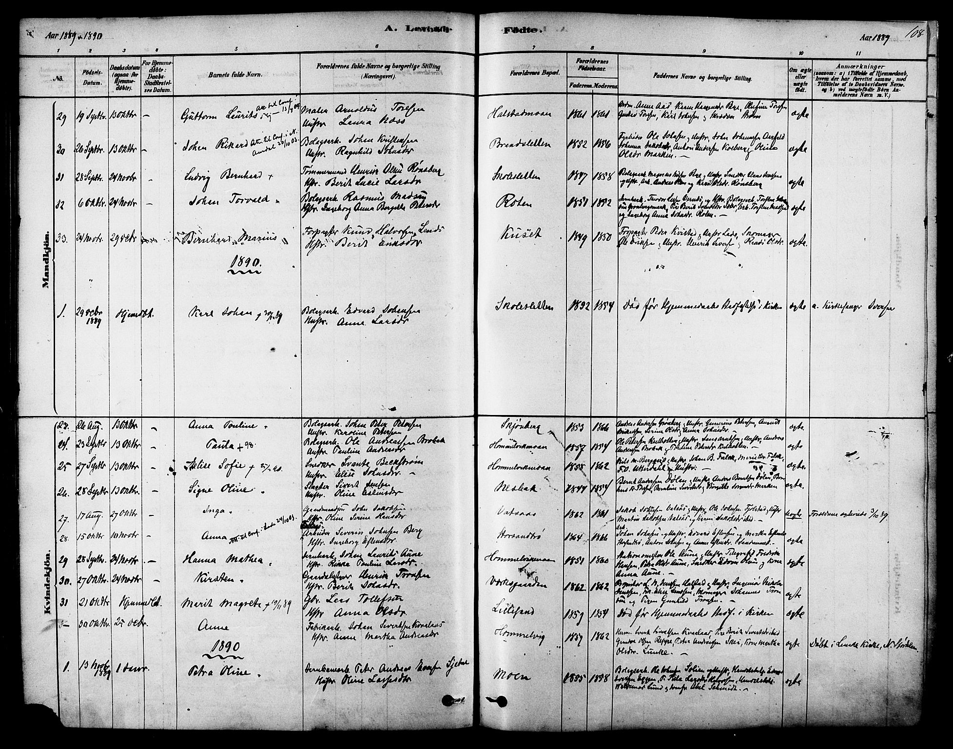Ministerialprotokoller, klokkerbøker og fødselsregistre - Sør-Trøndelag, SAT/A-1456/616/L0410: Parish register (official) no. 616A07, 1878-1893, p. 108
