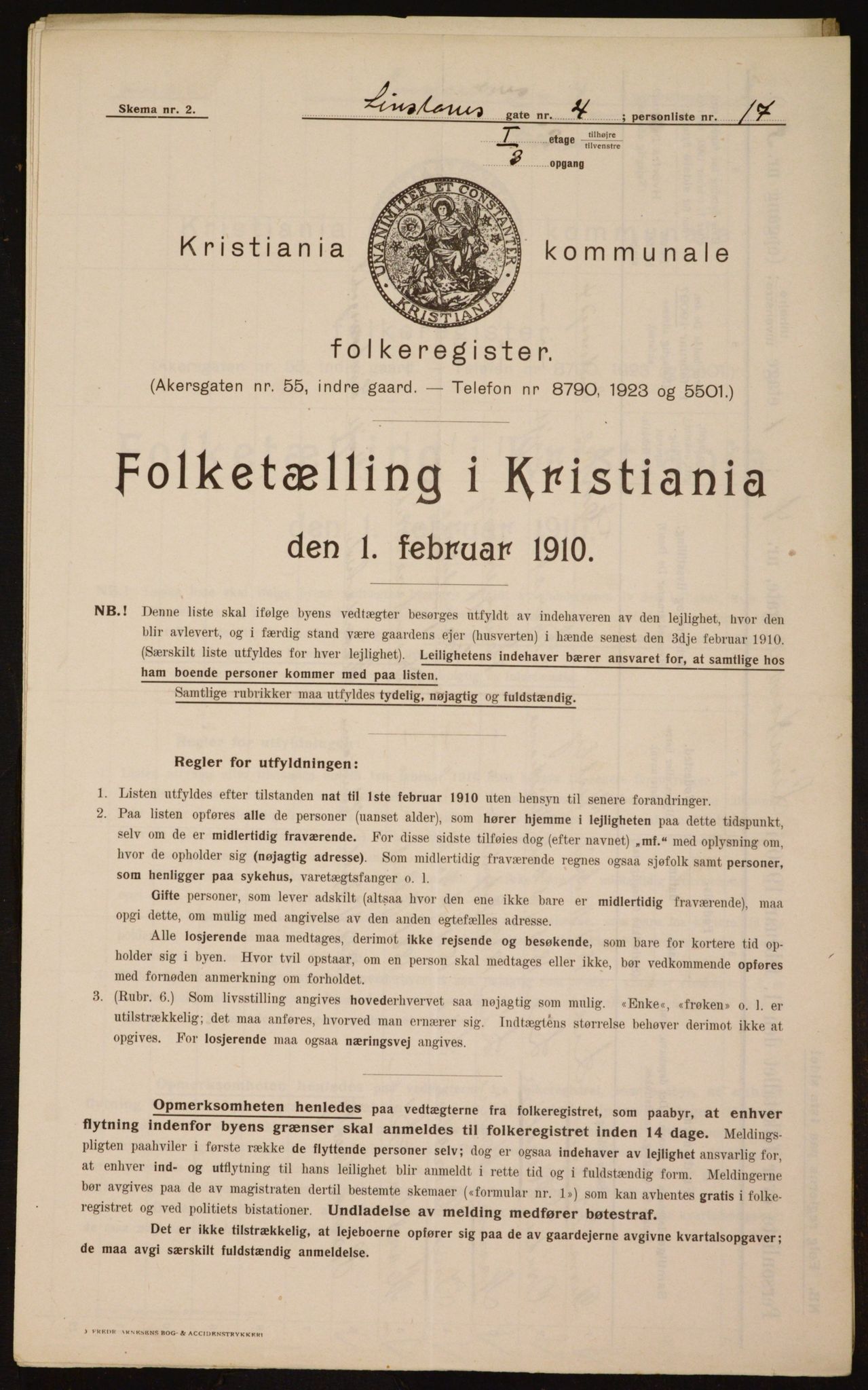 OBA, Municipal Census 1910 for Kristiania, 1910, p. 55758