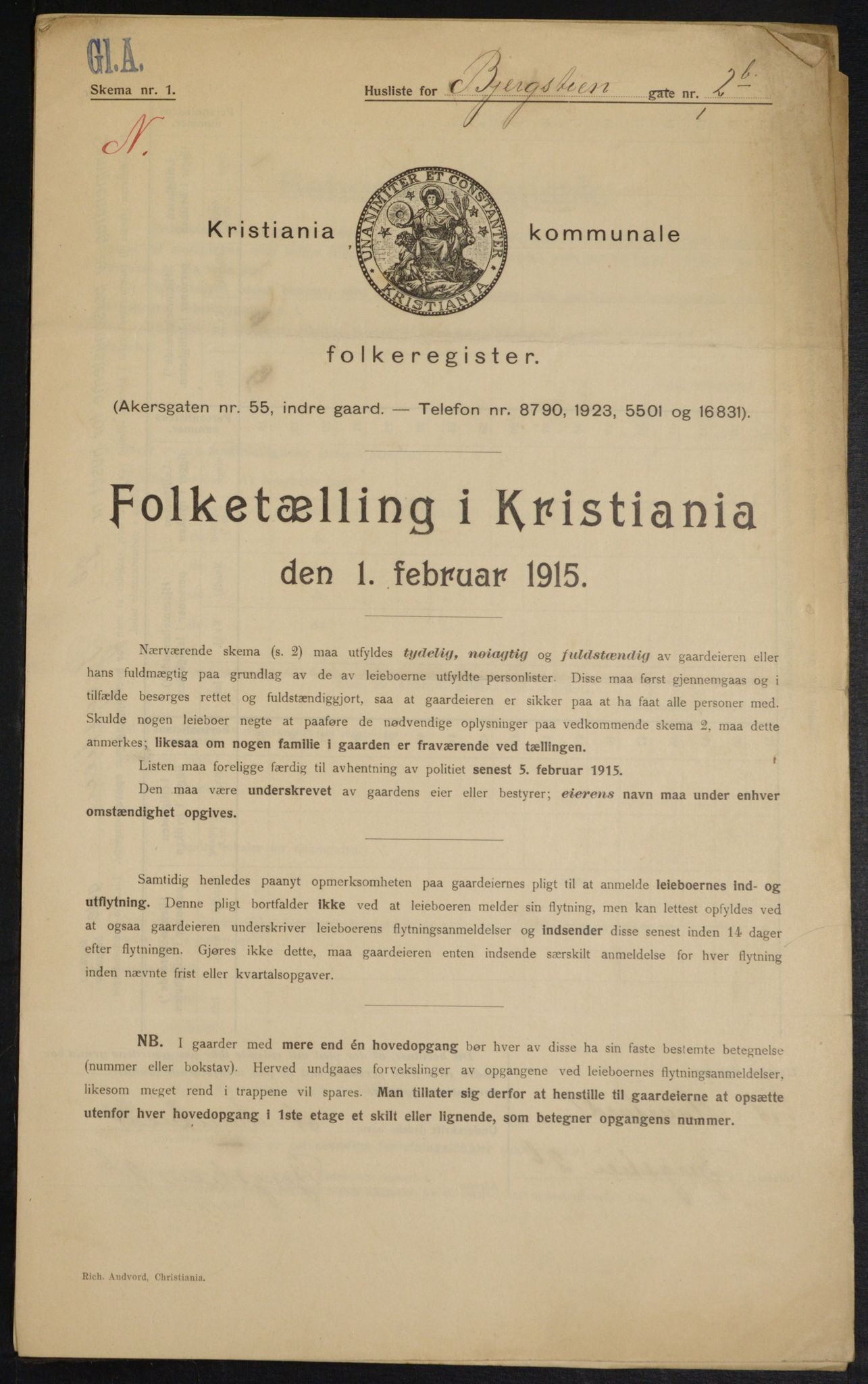 OBA, Municipal Census 1915 for Kristiania, 1915, p. 4373