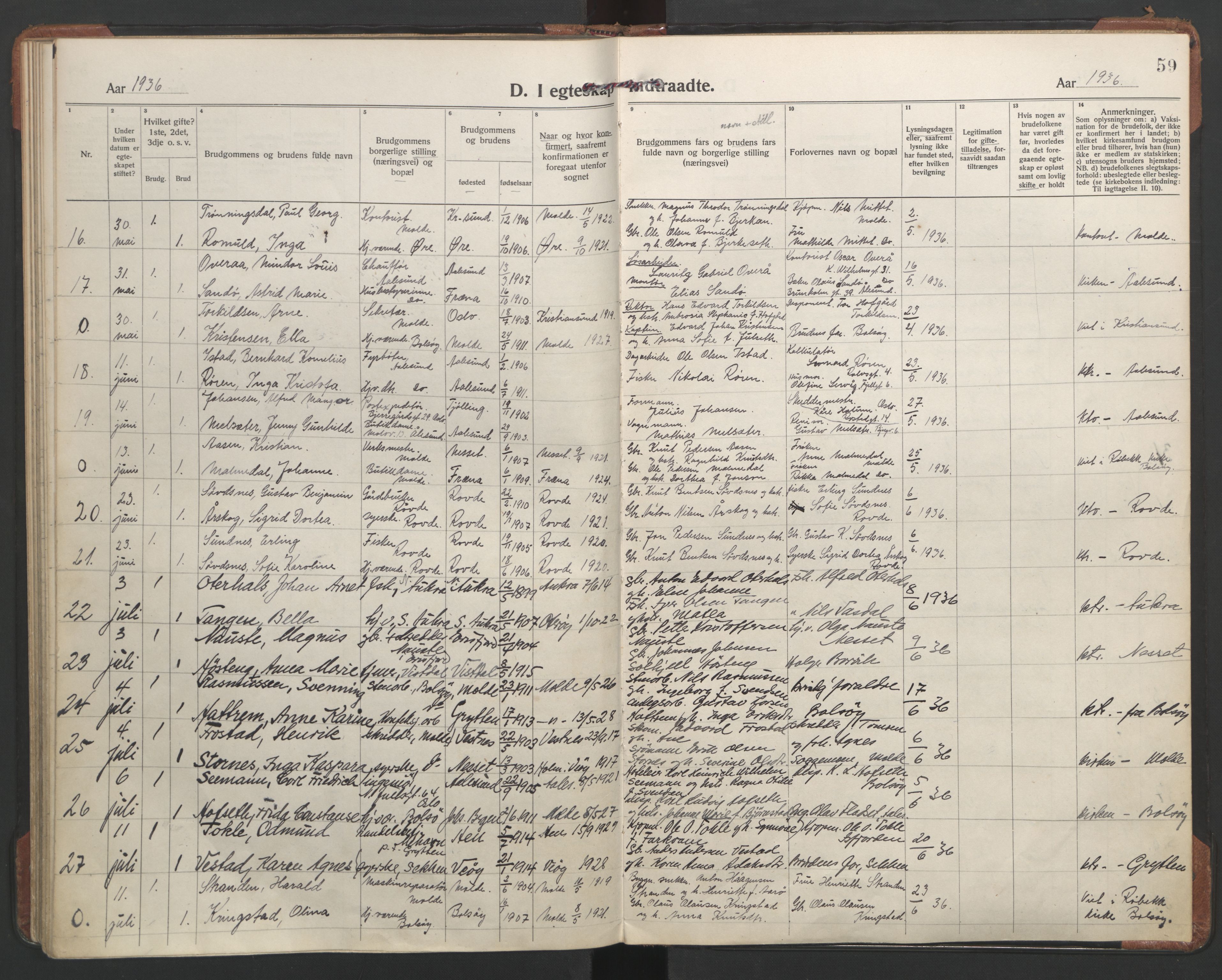 Ministerialprotokoller, klokkerbøker og fødselsregistre - Møre og Romsdal, AV/SAT-A-1454/558/L0698: Parish register (official) no. 558A12, 1922-1937, p. 59