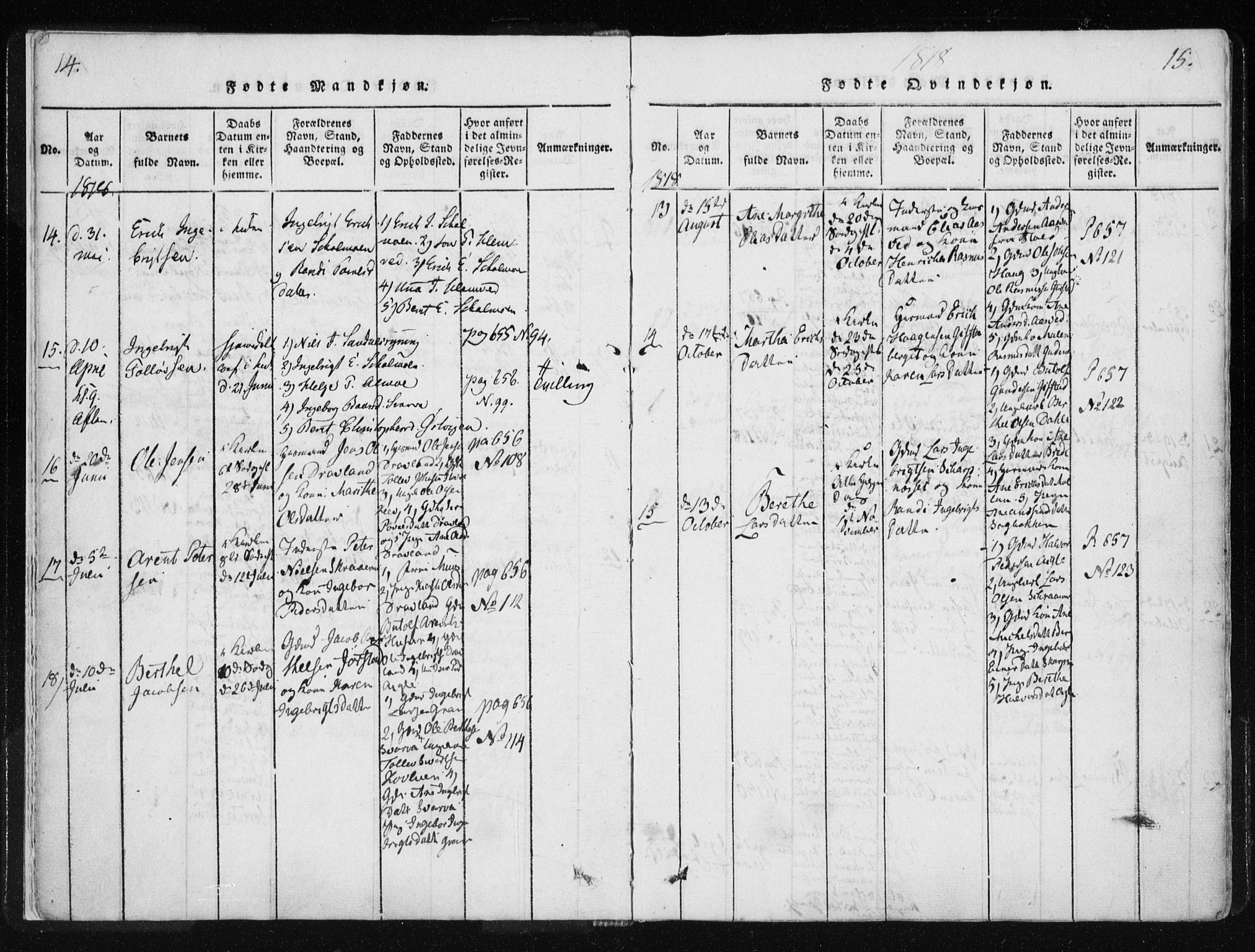 Ministerialprotokoller, klokkerbøker og fødselsregistre - Nord-Trøndelag, AV/SAT-A-1458/749/L0469: Parish register (official) no. 749A03, 1817-1857, p. 14-15