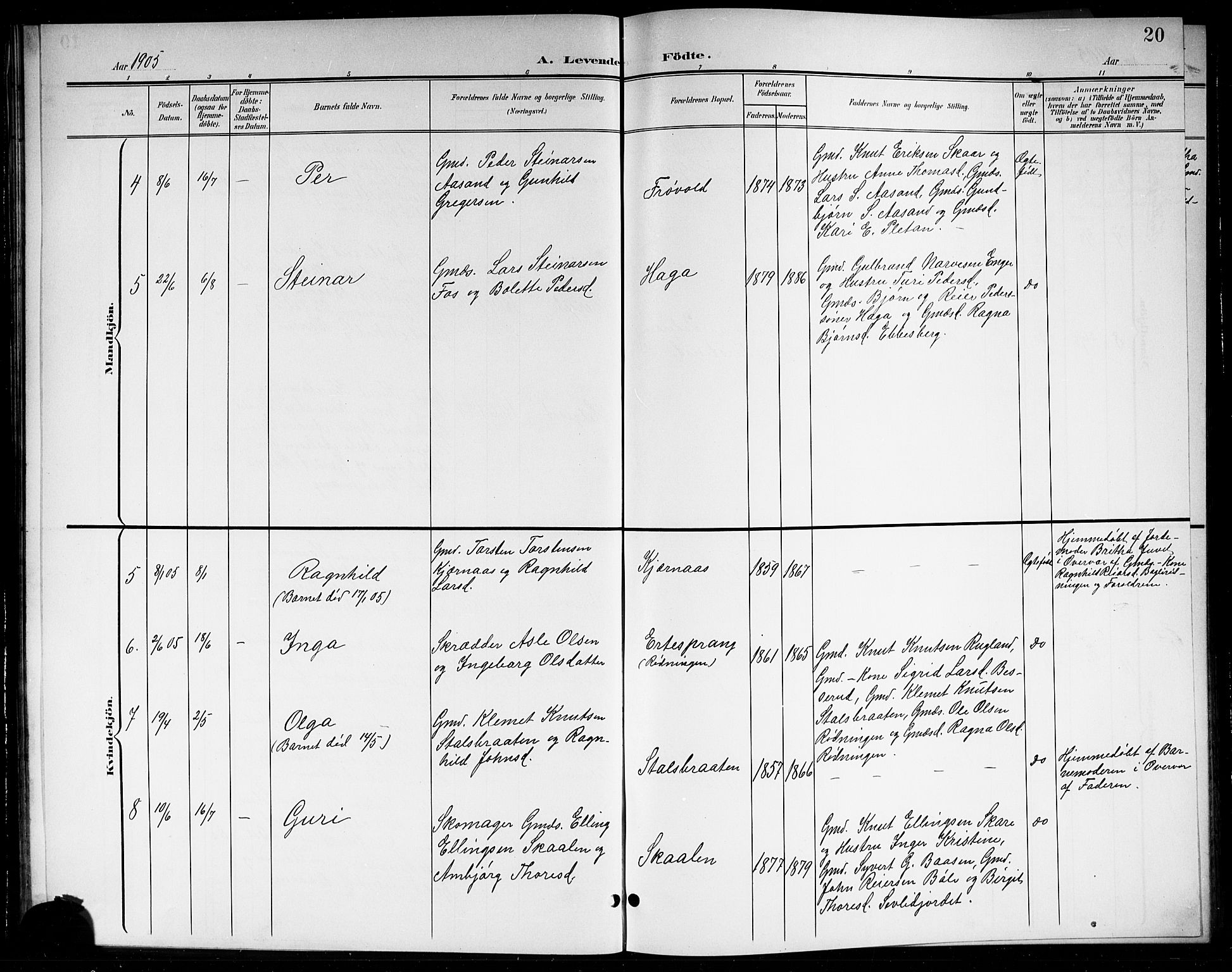 Sigdal kirkebøker, SAKO/A-245/G/Gb/L0003: Parish register (copy) no. II 3, 1901-1916, p. 20